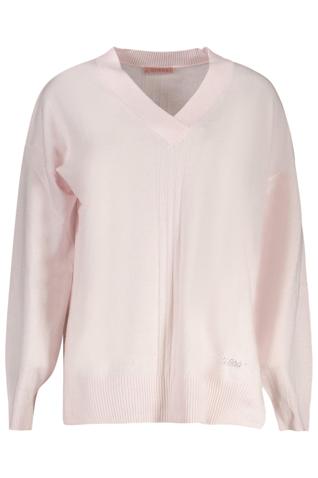 W4YR55Z3FH0_RSA60W – Rosa Damenpullover mit V-Ausschnitt und Kontrastdetails entdecken – Größe: XS, S, M, L – Farbe: Rosa