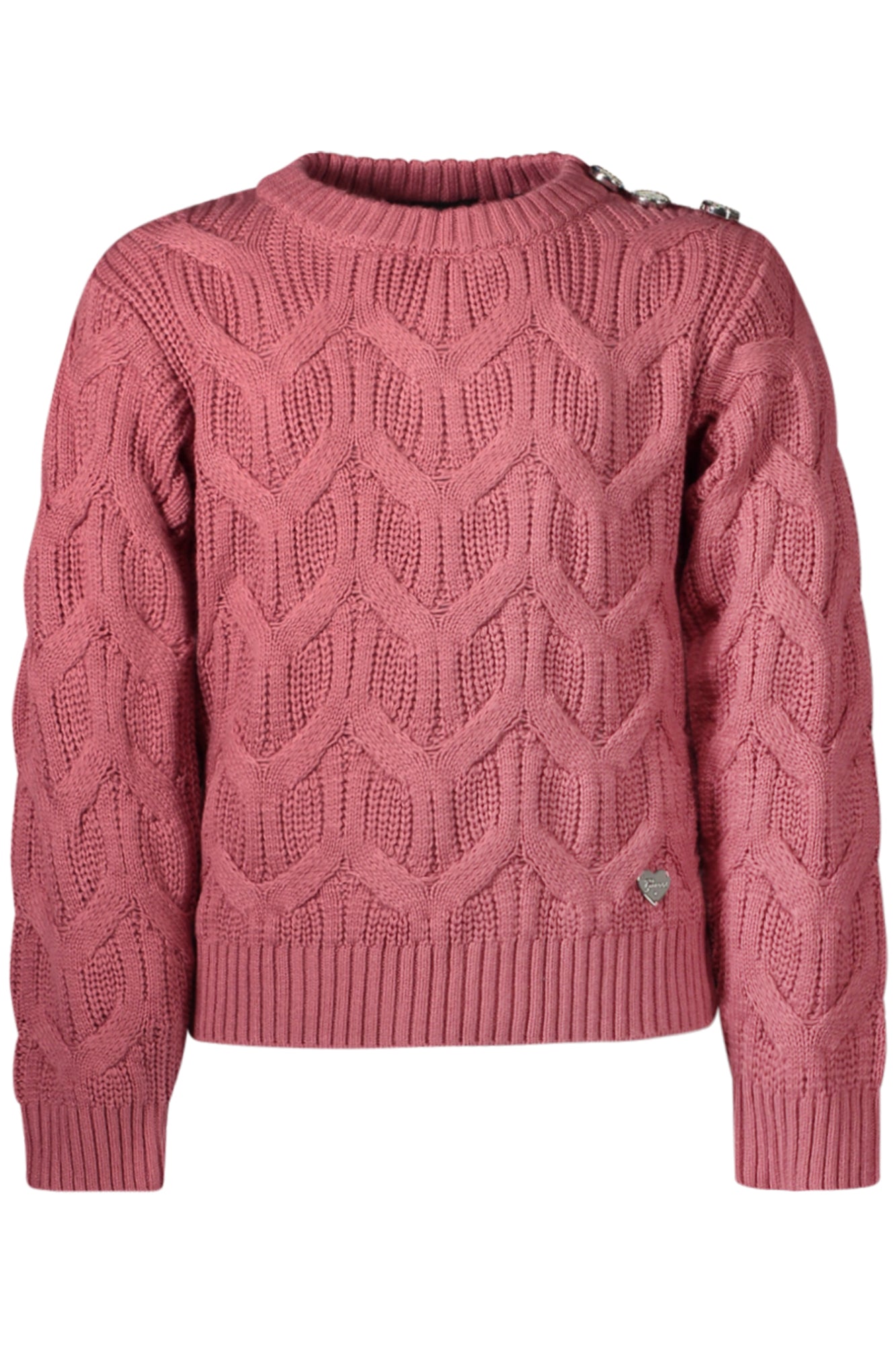 J2BR09Z37L1_RSG6B8 – Pullover Mädchen Rosa: Langarmpullover mit Zopfmuster & Applikation – Größe: 14A, 12A, 10A, 16A, 8A – Farbe: Rosa
