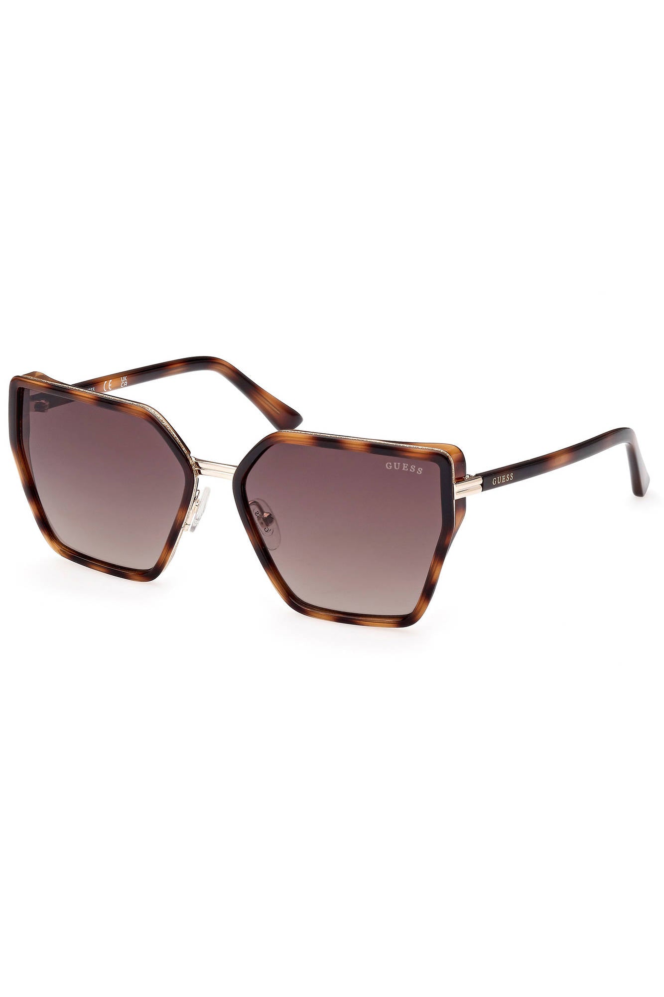 GU7871S_MARRONE_53F – Schicke Damen Sonnenbrille in Braun mit sechseckigen Gläsern – Größe: UNI – Farbe: Marrone