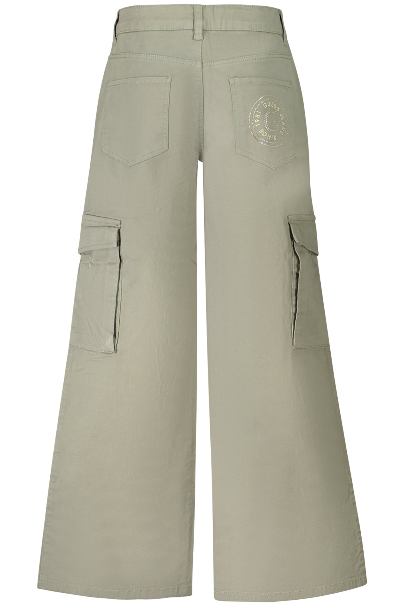 J4BB00WGSL0_VEA838 – Grüne Mädchenhose mit Strass & Cargotaschen, verstellbar & stylish – Größe: 10A, 14A, 16A, 8A, 12A – Farbe: Verde