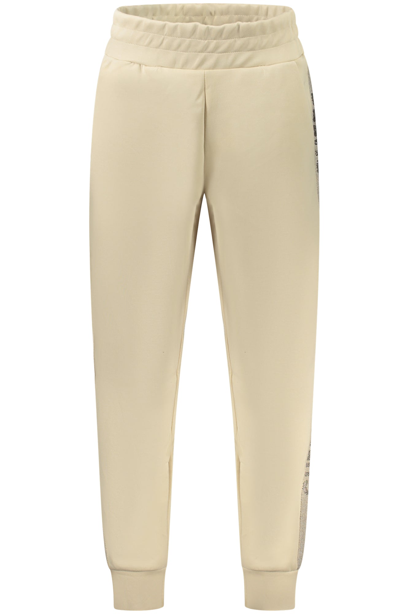W5RB00KBYE2_BEG9N9 – Beige Damenhose mit Strass, Gummizug & Kontrastdetails – 2 Taschen – Größe: XS, S, M, L – Farbe: Beige