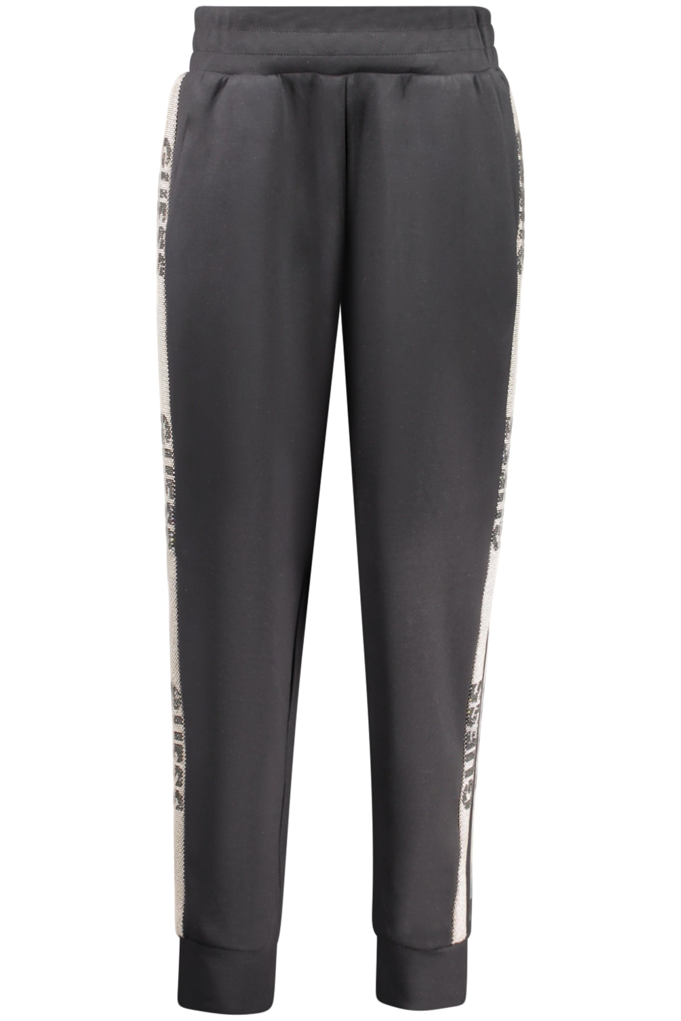 W5RB00KBYE2_NEJBLK – Damenhose Schwarz - Elastischer Bund, Strass, Logo & Taschen – Größe: XS, S, M – Farbe: Nero