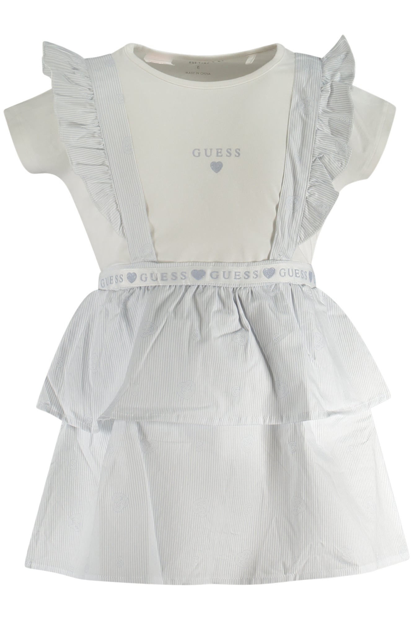 K4GG00K6YW0_BIG011 – Mädchen T-Shirt & Rock Set: Glitzer, Druck & Streifen - 2er Pack – Größe: 5A, 7A, 4A, 3A, 6A – Farbe: Bianco