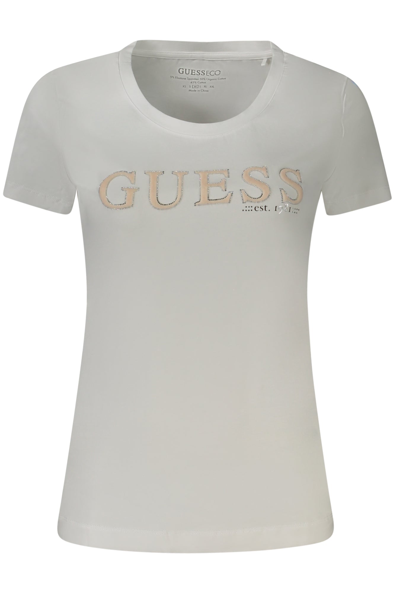 W4RI45J1314_BIG011 – Damen T-Shirt Weiß: Kurzarm, Bio-Baumwolle, Strass-Applikation – Größe: XS, L, M – Farbe: Bianco