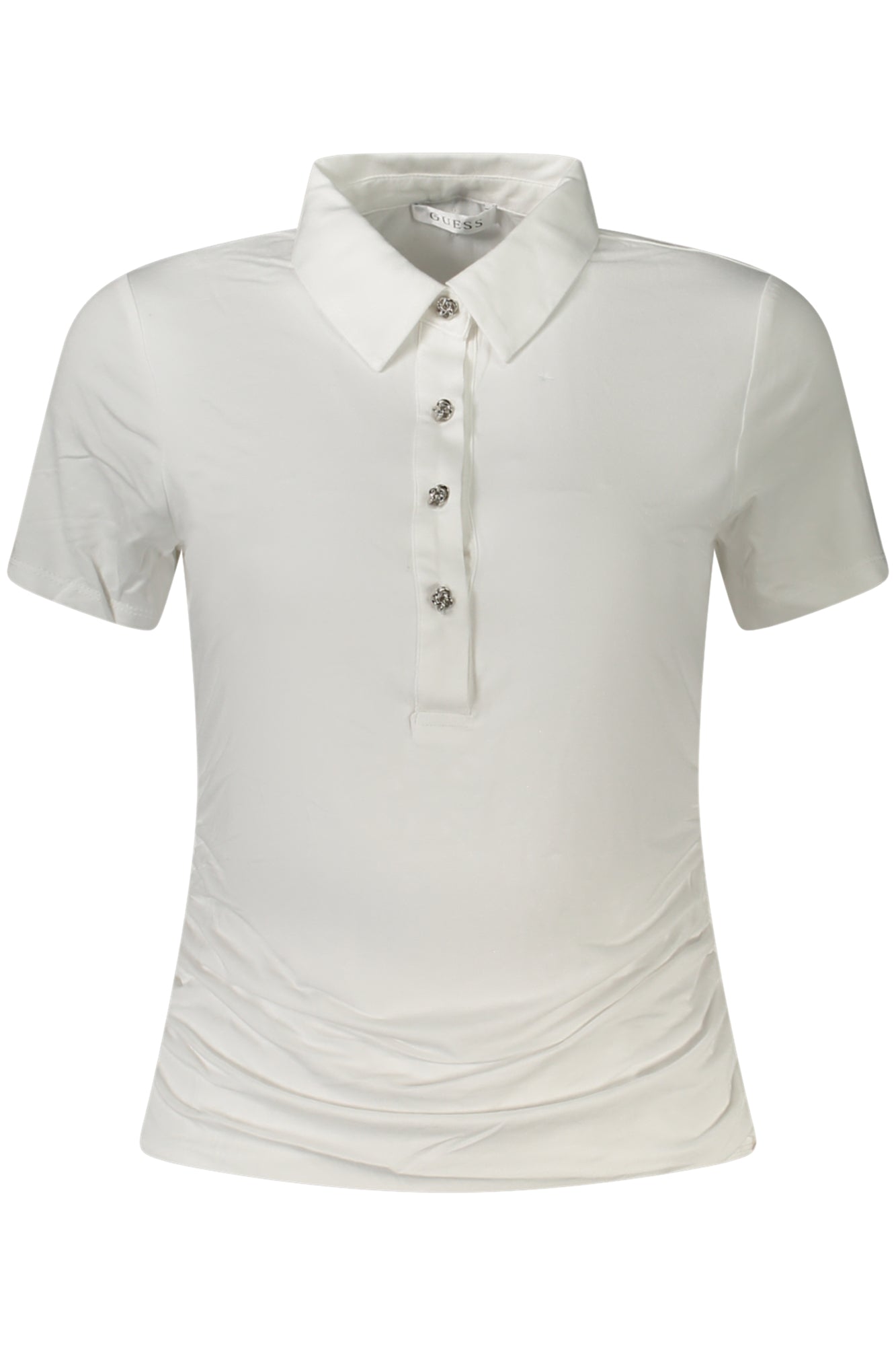 W5GP33KC1J2_BIG011 – Damen Kurzarm T-Shirt in Weiß mit Knöpfen & Kontrastdetails – Größe: XS, S, M, L, XL – Farbe: Bianco