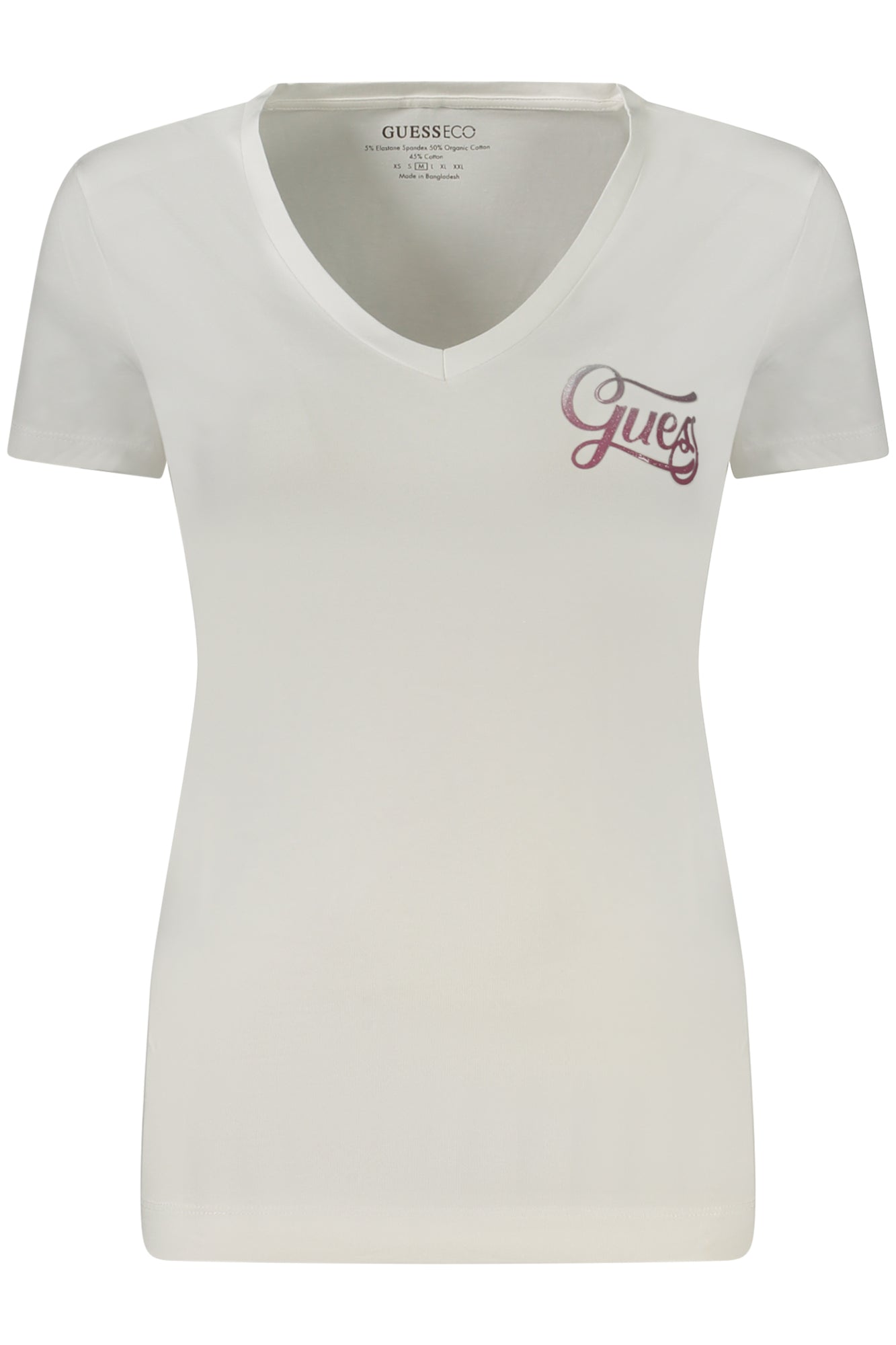 W4RI55J1314_BIG011 – Damen Kurzarm T-Shirt in Weiß mit V-Ausschnitt und Logo-Druck – Größe: M, L, S – Farbe: Bianco