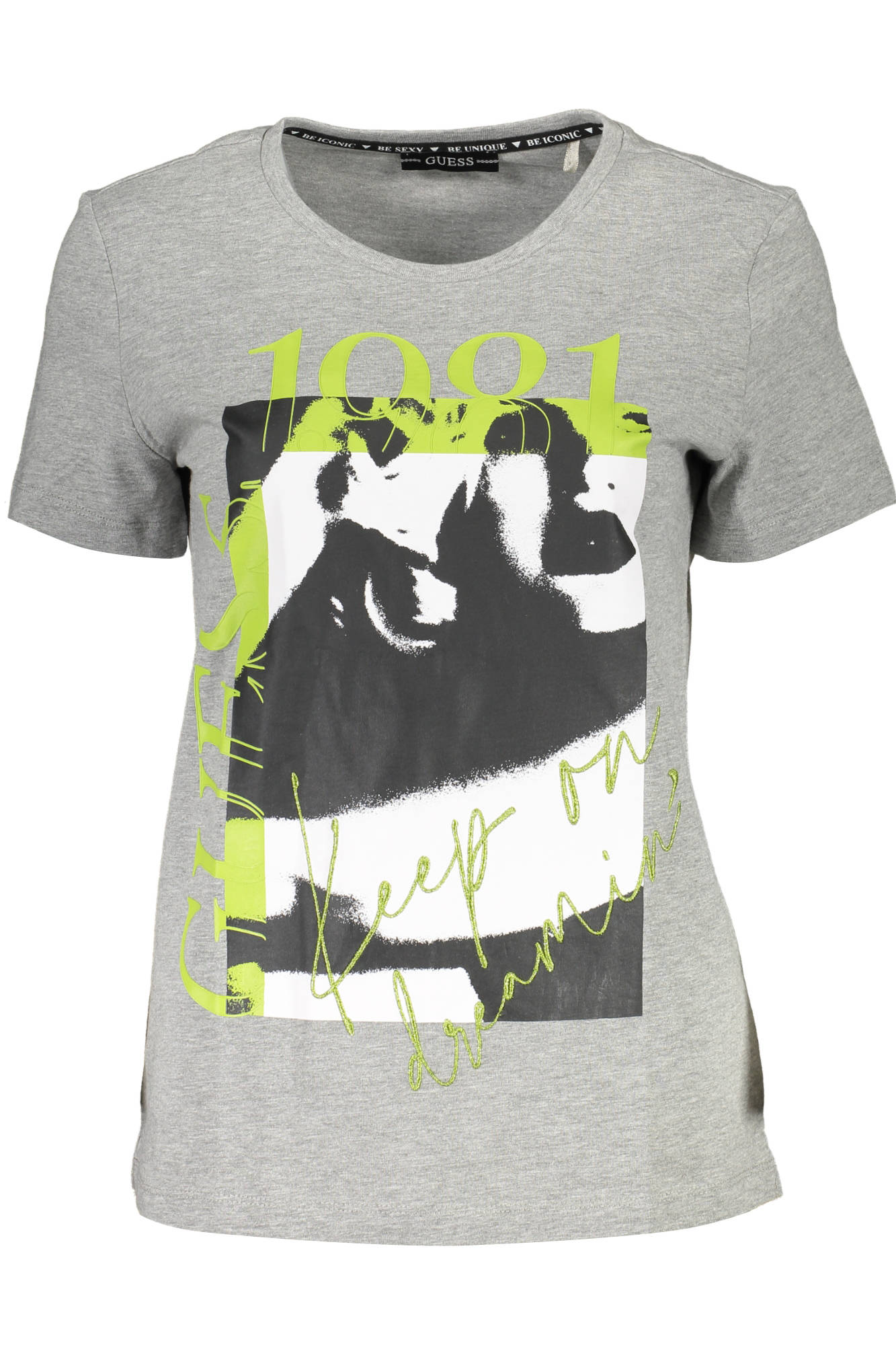 W1RI49I3Z00_GRIGIO_SHGY – Graues Damen T-Shirt mit Print & Stickerei – Kurzarm & Rundhalsausschnitt – Größe: XS – Farbe: Grigio