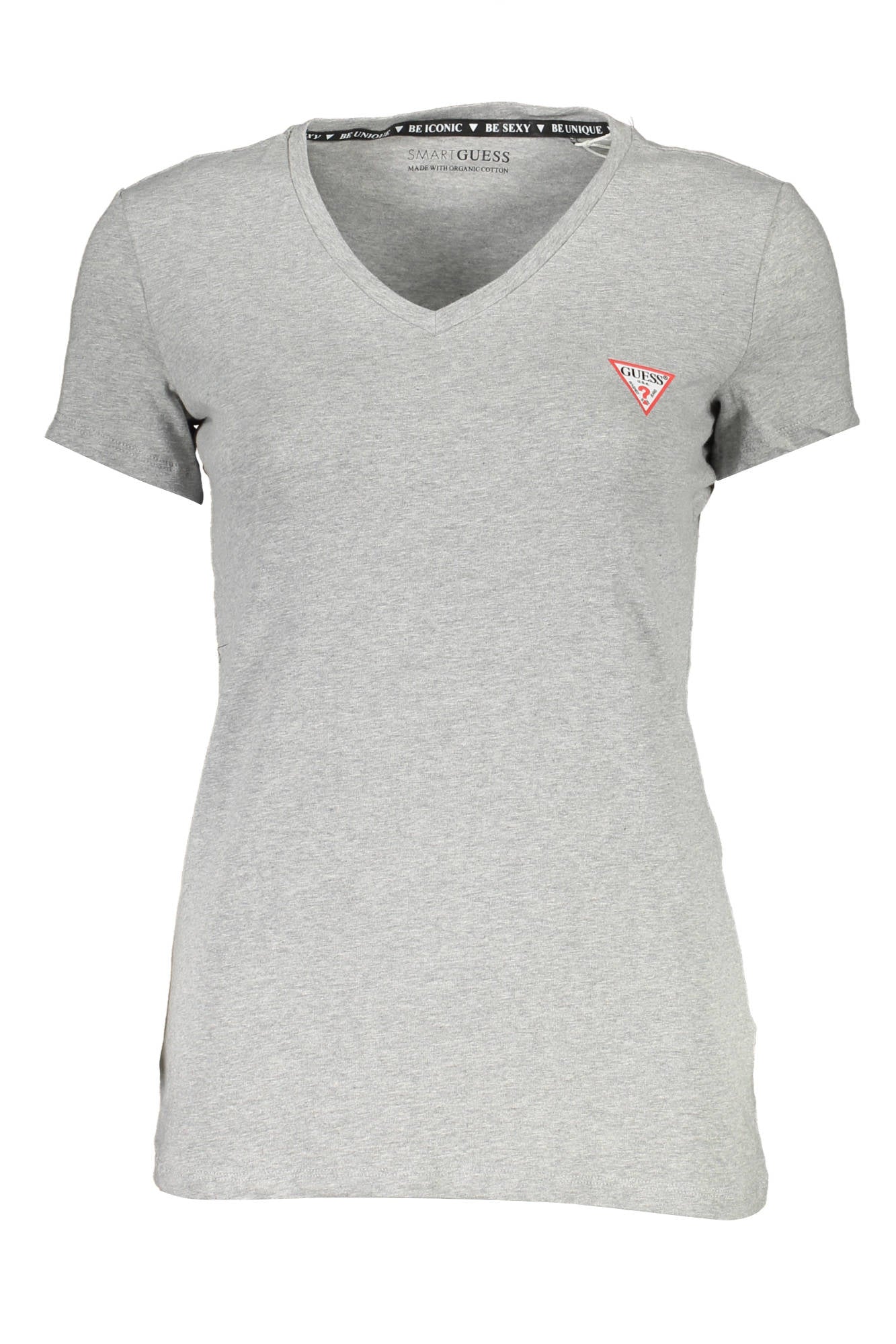 W1YI1AJ1311_GRIGIO_LMGY – Damen Graues T-Shirt aus Bio-Baumwolle mit V-Ausschnitt & Print – Größe: XS, XL – Farbe: Grigio