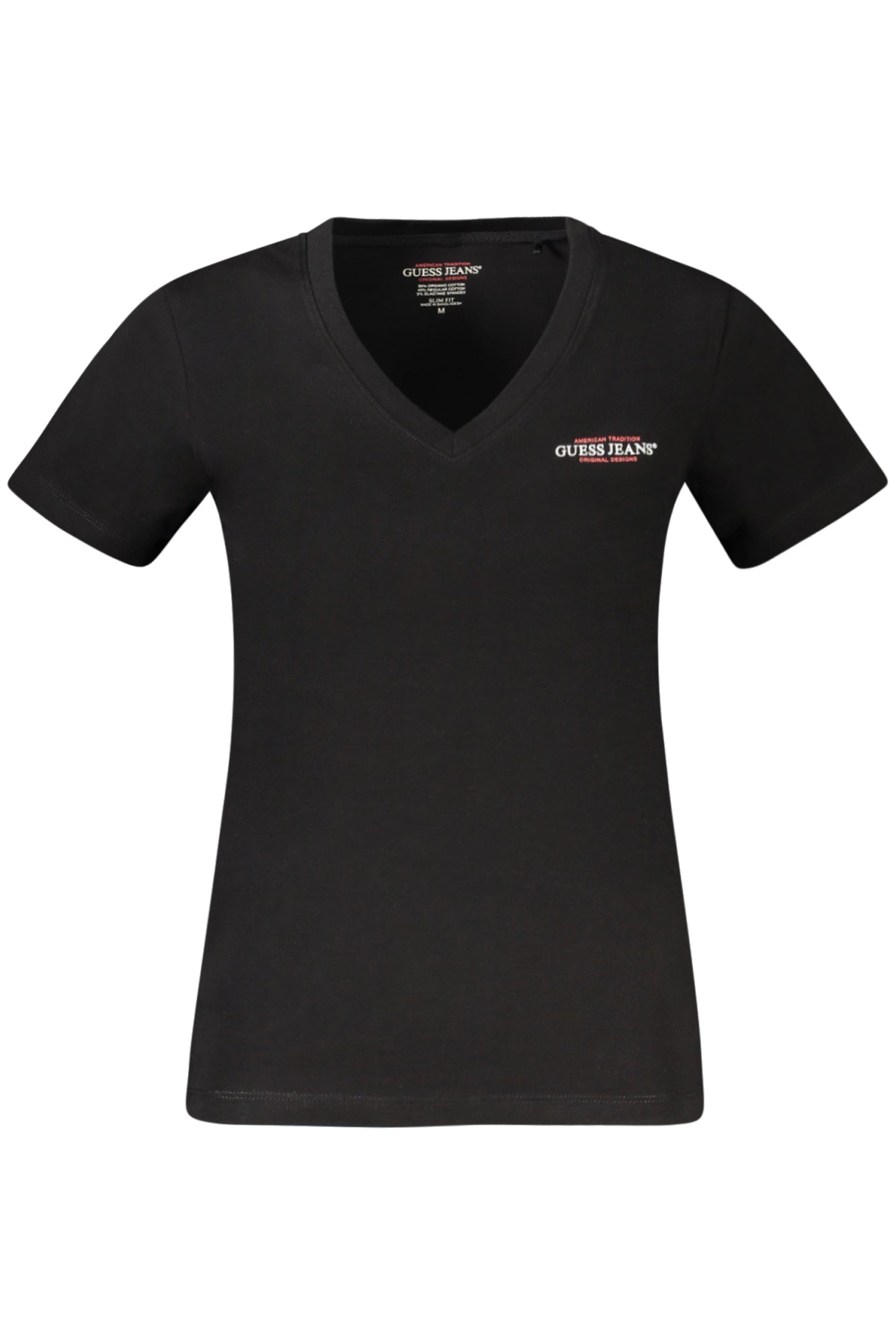 W4YI23J1314_NEJBLK – Damen T-Shirt Schwarz: Slim Fit, V-Ausschnitt, Bio-Baumwolle, Druck – Größe: XS, S, M, L, XL – Farbe: Nero