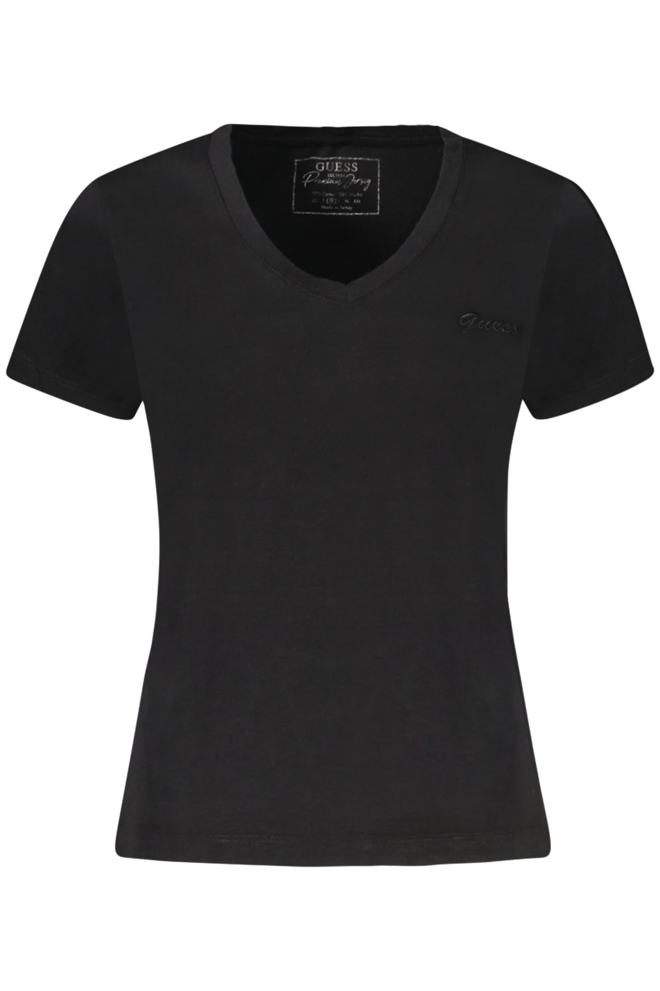 W4GI66KC8T0_NEJBLK – Chic & Elegantes Damen Schwarz V-Ausschnitt T-Shirt mit Stickerei – Größe: XS, S, M, L – Farbe: Nero