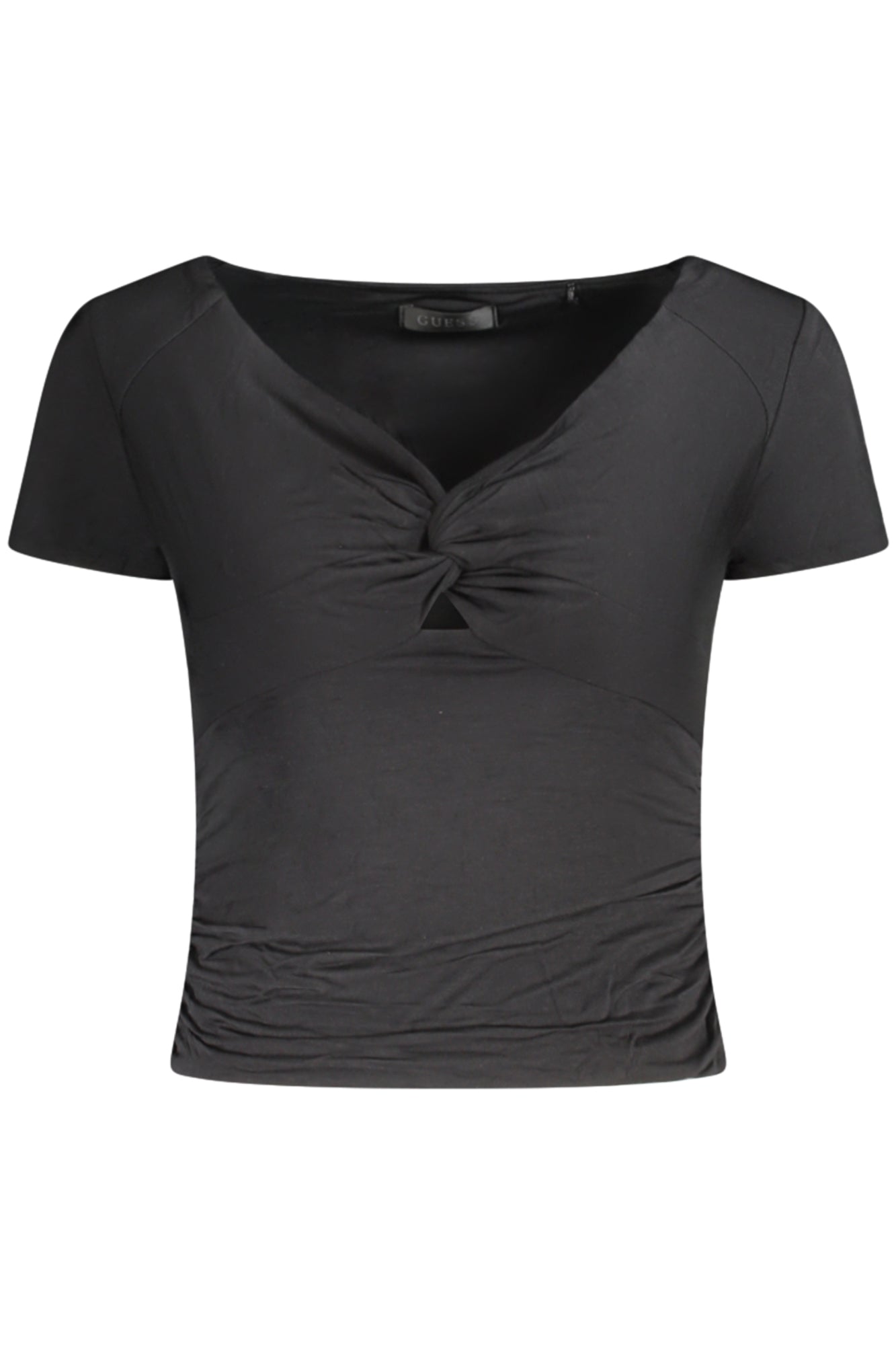 W5GP15KACM2_NEJBLK – Elegantes schwarzes Damen T-Shirt mit Herzausschnitt und Kontrastdetails – Größe: XS, S, M, L – Farbe: Nero