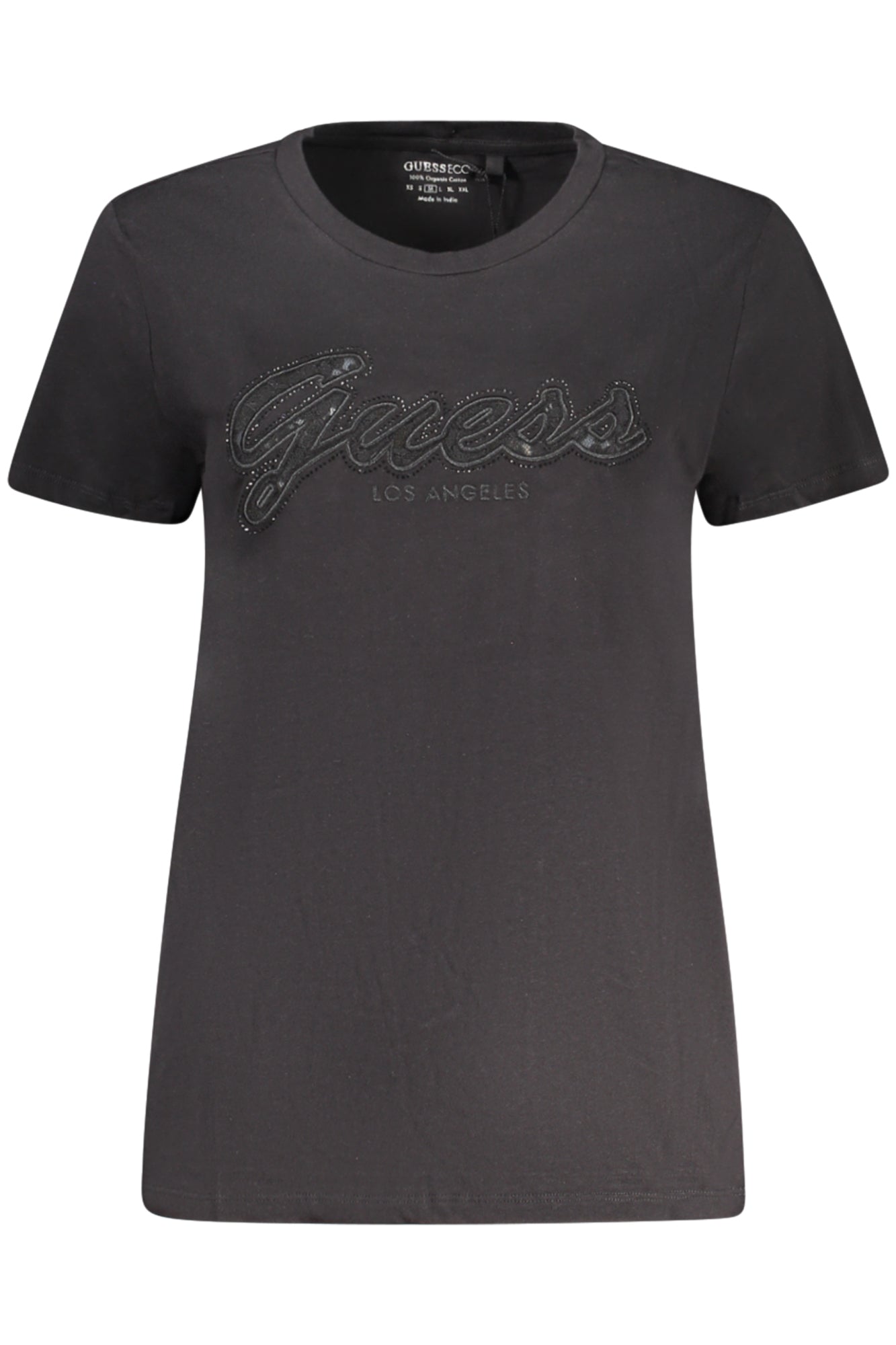 W5RI08K9RM1_NEJBLK – Damen Kurzarm T-Shirt Schwarz - Stickerei & Strass - Bio-Baumwolle – Größe: XS, M – Farbe: Nero