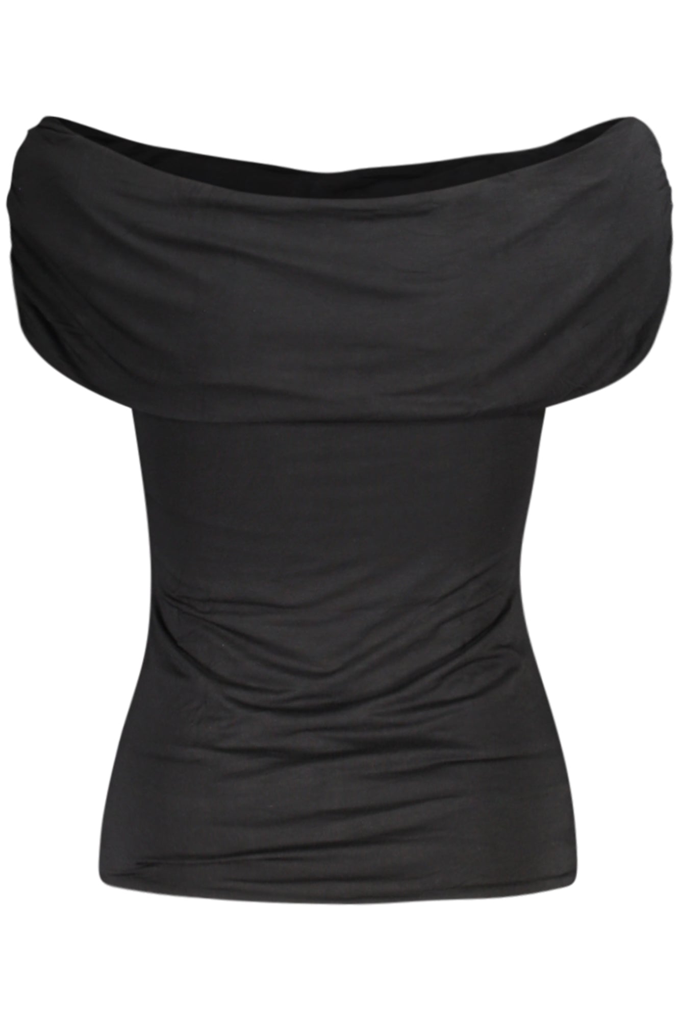 W5GP08KACM2_NEJBLK – Schulterfreies Damen T-Shirt mit Strassapplikation in Schwarz – Größe: XS, S, M, L – Farbe: Nero