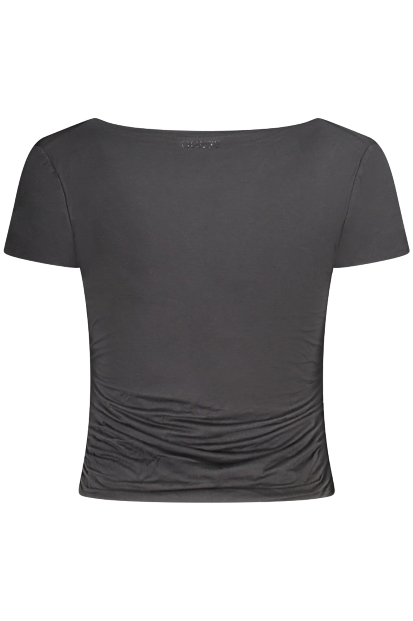 W5GP15KACM2_NEJBLK – Elegantes schwarzes Damen T-Shirt mit Herzausschnitt und Kontrastdetails – Größe: XS, S, M, L – Farbe: Nero