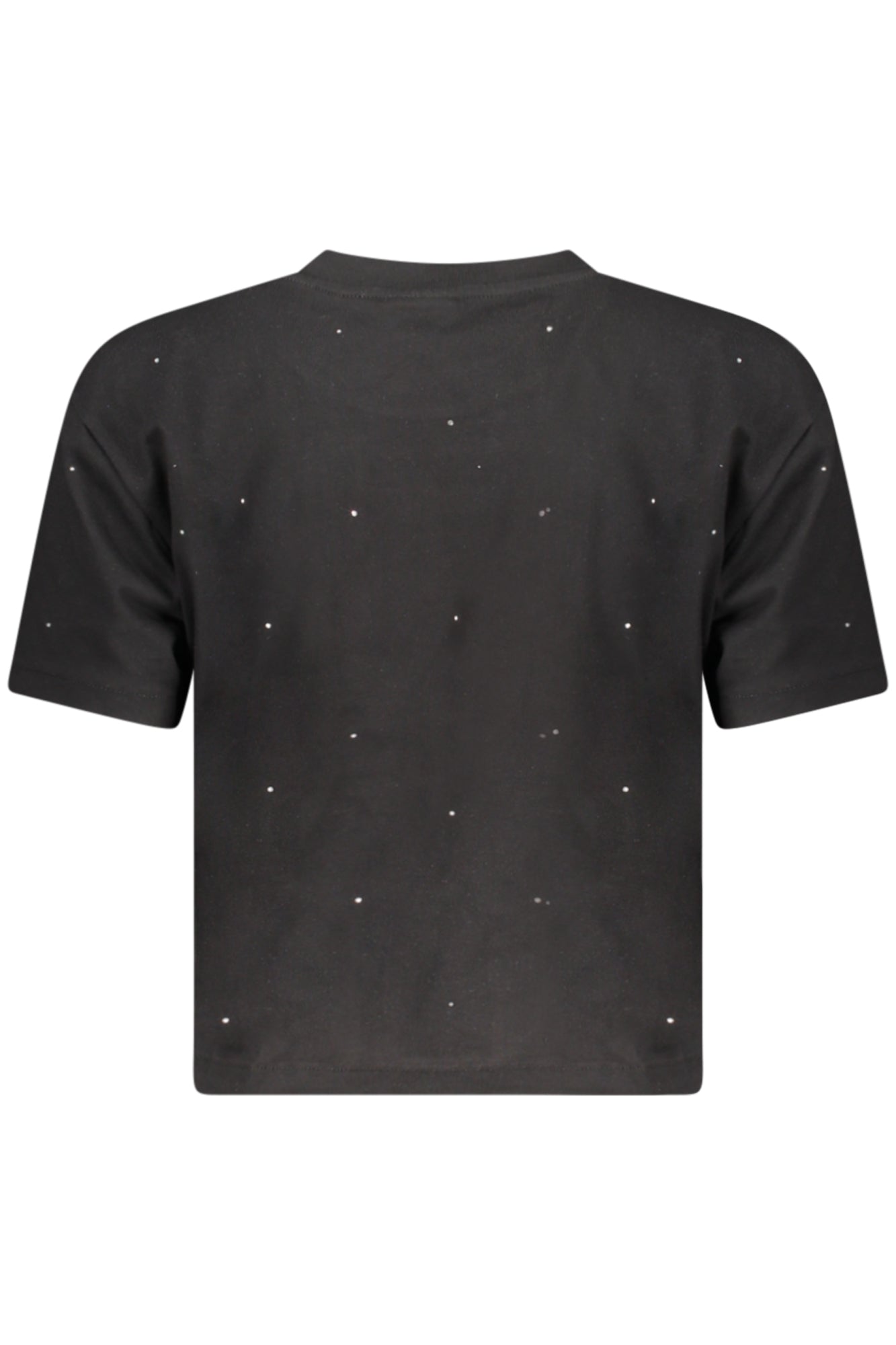 V5GI00I3Z14_NEJBLK – Elegantes Damen Kurzarm-T-Shirt Schwarz mit Strass und Logo. – Größe: XS, S, M, L – Farbe: Nero