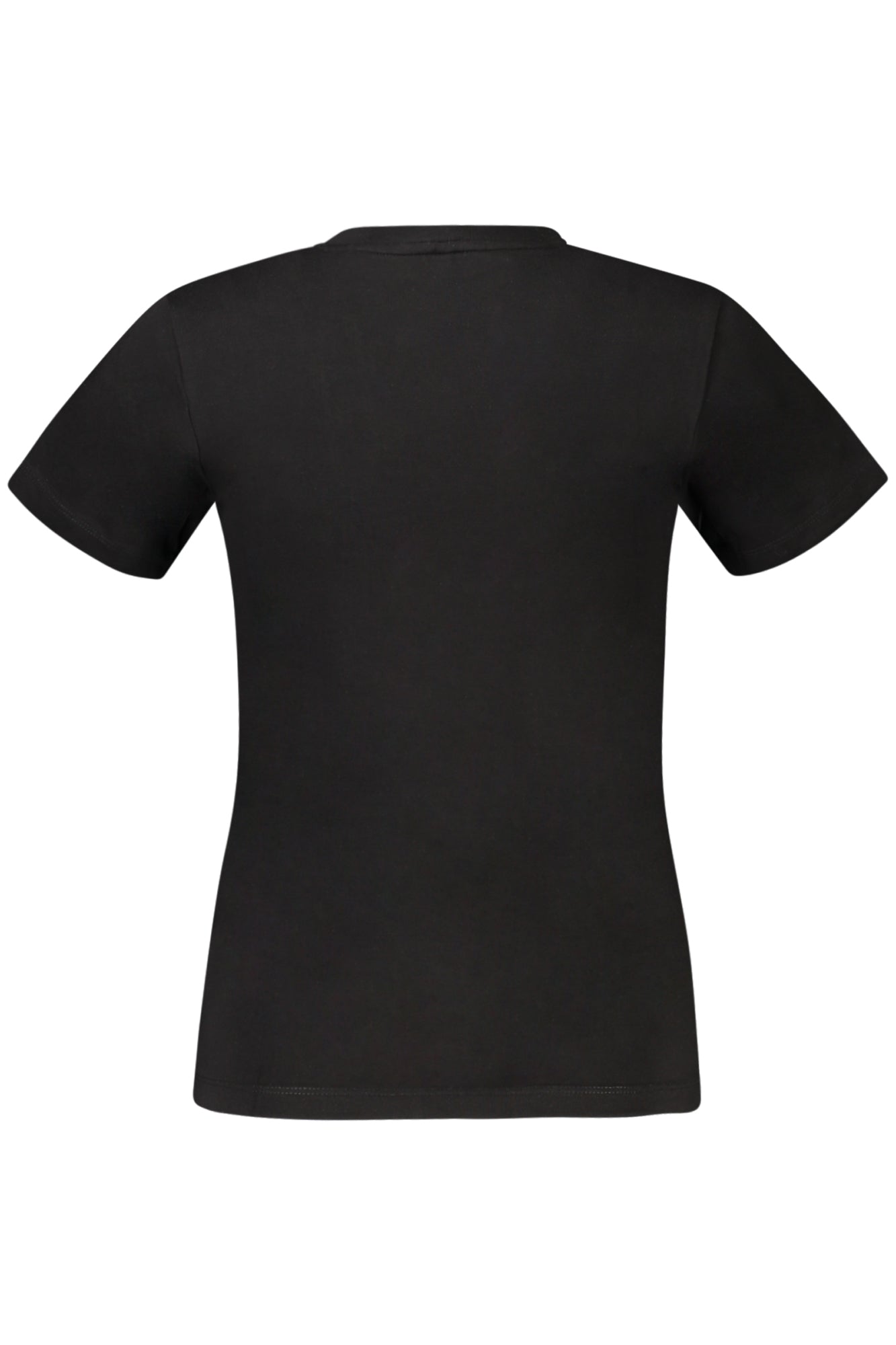 W4YI23J1314_NEJBLK – Damen T-Shirt Schwarz: Slim Fit, V-Ausschnitt, Bio-Baumwolle, Druck – Größe: XS, S, M, L, XL – Farbe: Nero