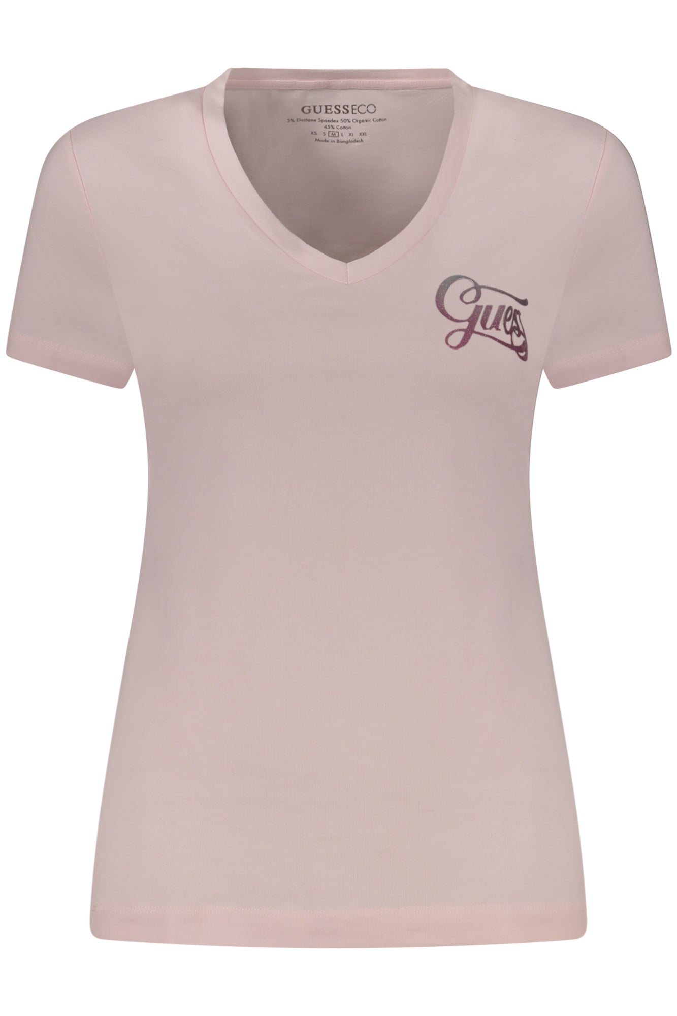 W4RI55J1314_RSA60W – Damen Kurzarm-T-Shirt Rosa mit V-Ausschnitt und Logo aus Bio-Baumwolle – Größe: XS, S, M – Farbe: Rosa