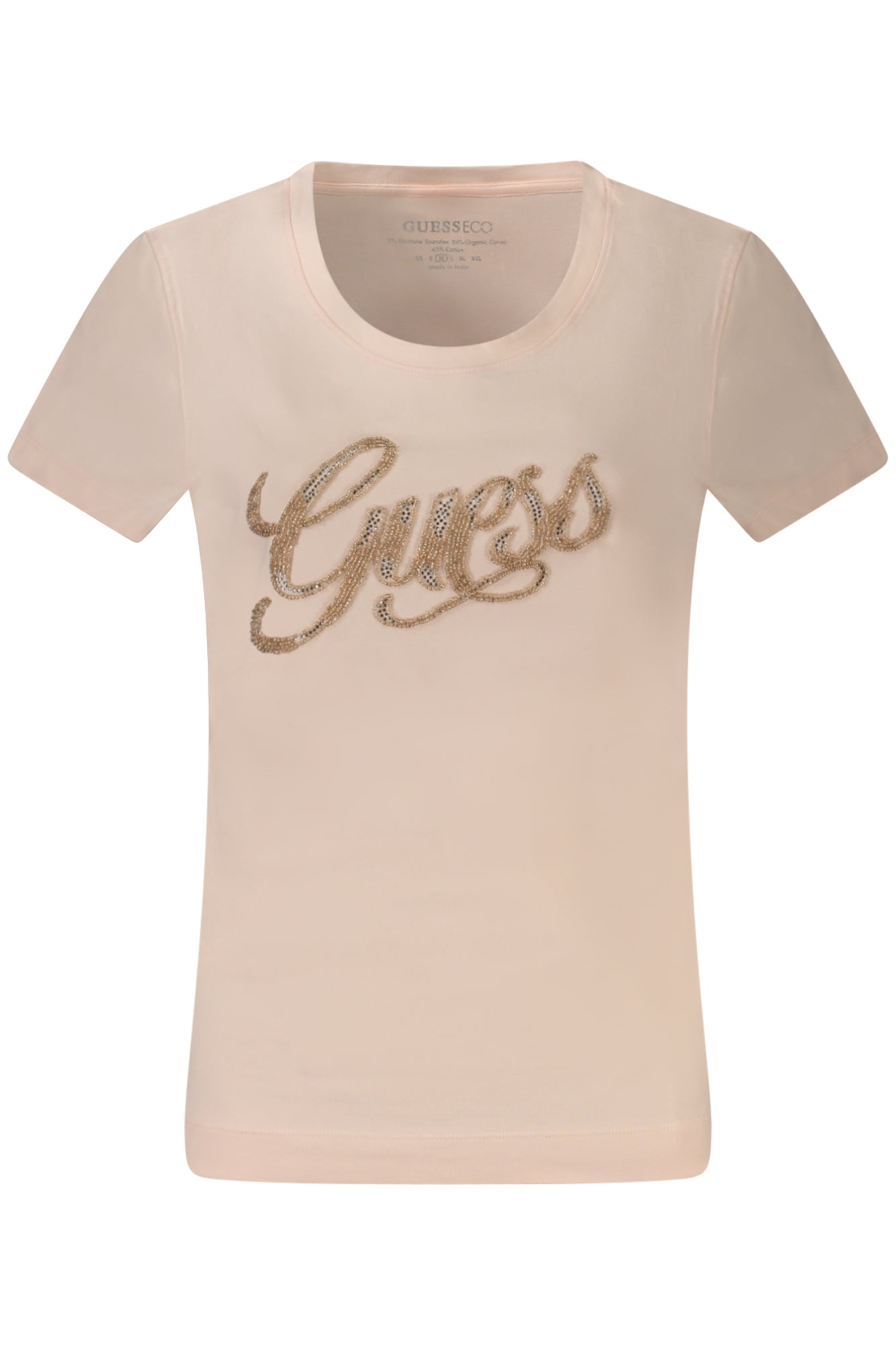 W4GI30J1314_RSG6K8 – Rosa Damen T-Shirt aus Bio-Baumwolle mit Applikationen und weiterem Ausschnitt – Größe: XS, S, M, L – Farbe: Rosa