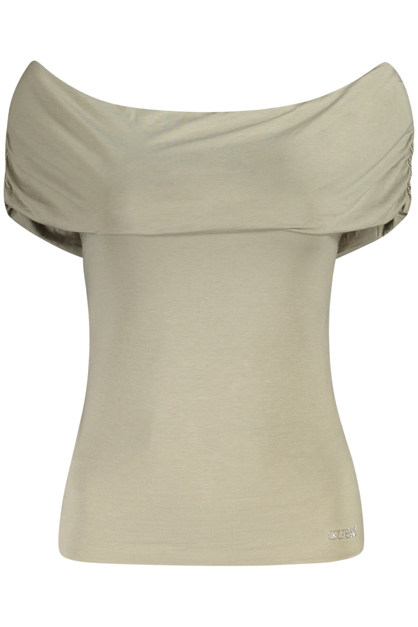 W5GP08KACM2_VEG8CJ – Modisches Grünes Damen T-Shirt mit Strass und Schulter-Details – Größe: XS, S, M, L – Farbe: Verde