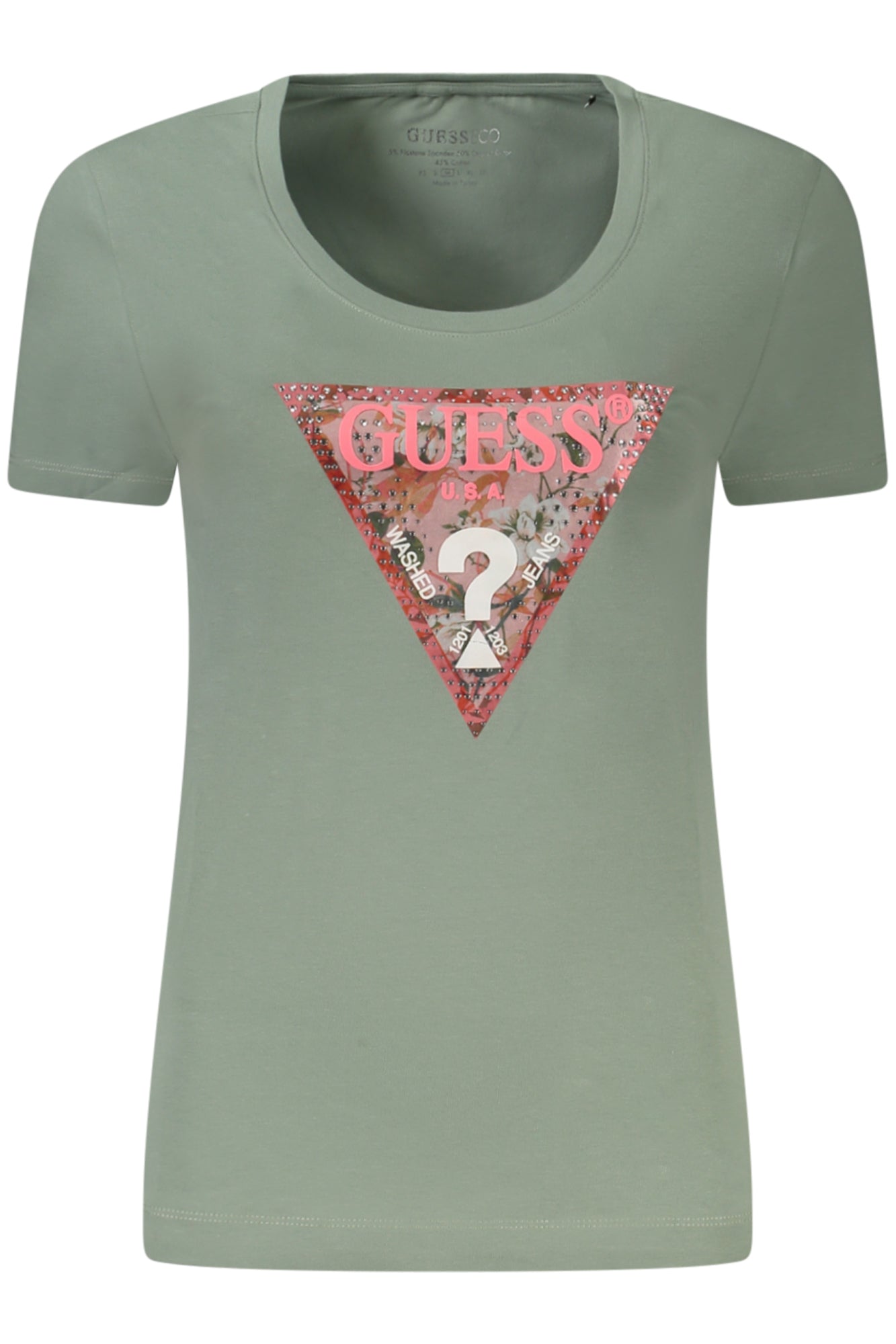 W4GI21J1314_VEG8DP – Grünes Damen T-Shirt mit Strass & Print – Nachhaltige Bio-Baumwolle – Größe: XS, S, L – Farbe: Verde