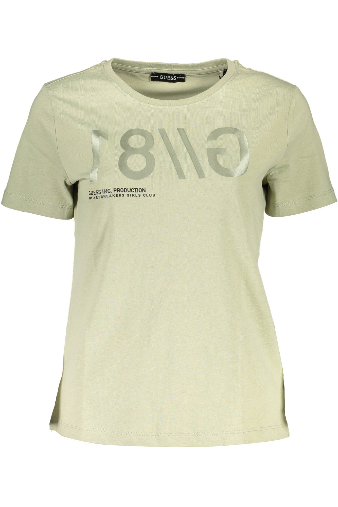 W1RI0BI3Z00_VERDE_G8CQ – Grünes Damen T-Shirt mit weitem Ausschnitt und stilvollem Logo-Druck – Größe: XS – Farbe: Verde