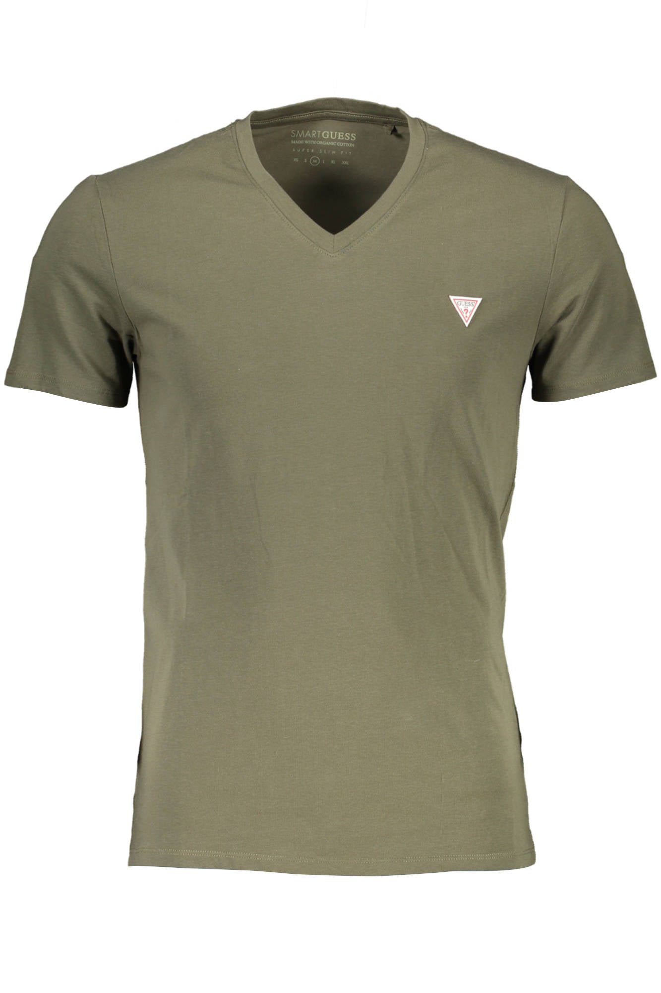 M1RI32J1311_VERDE_G8F6 – Herren Super Slim T-Shirt Grün mit V-Ausschnitt und Logo Applikation – Größe: 2XL – Farbe: Verde