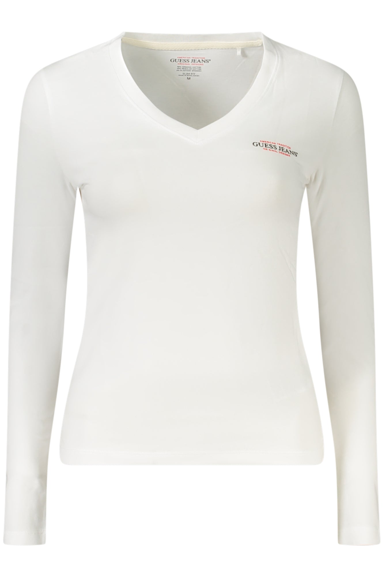 W4YI21J1314_BIG011 – Damen Langarmshirt Weiß - Slim Fit, V-Ausschnitt, Bio-Baumwolle – Größe: S, M, L, XL, 2XL – Farbe: Bianco
