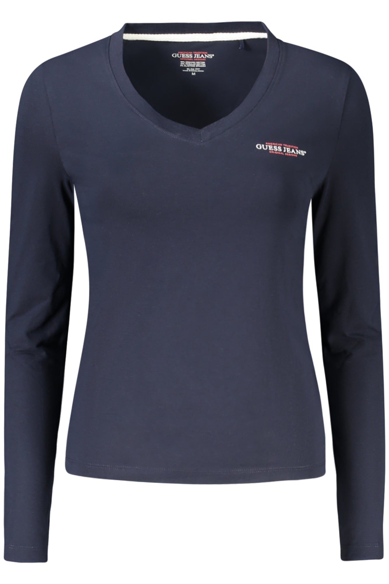 W4YI21J1314_BLA71W – Blaues Damen Langarm-T-Shirt aus Bio-Baumwolle mit V-Ausschnitt – Größe: S, M, L, XL, 2XL – Farbe: Blu