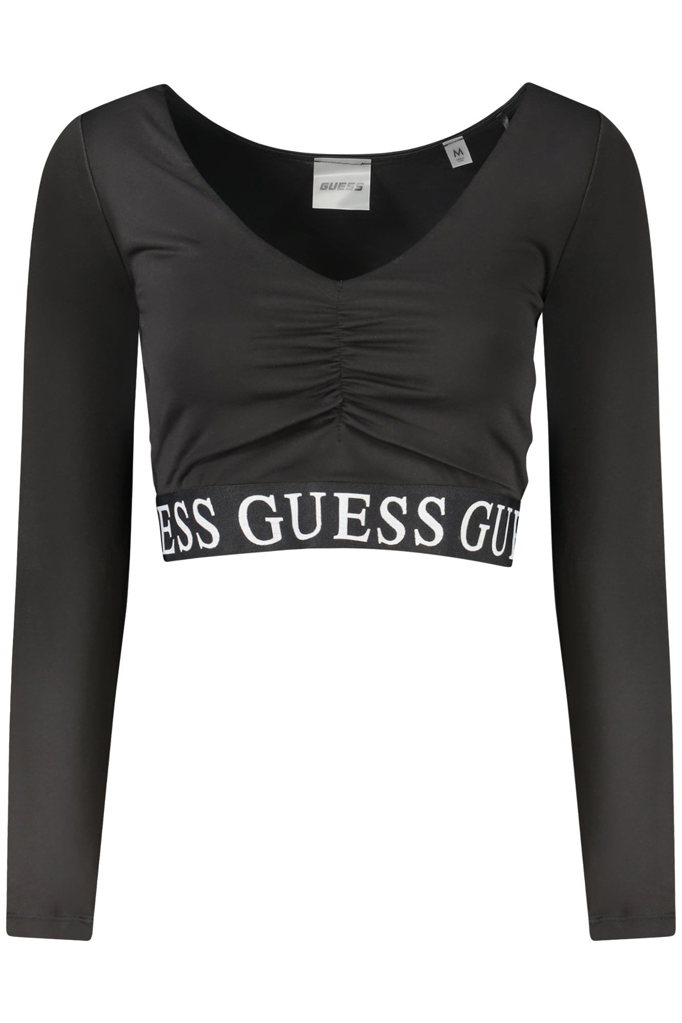 V3BP08MC04Z_NEJBLK – Elegantes Damen Langarmshirt Schwarz mit V-Ausschnitt und Logo-Print – Größe: XS, M, L – Farbe: Nero