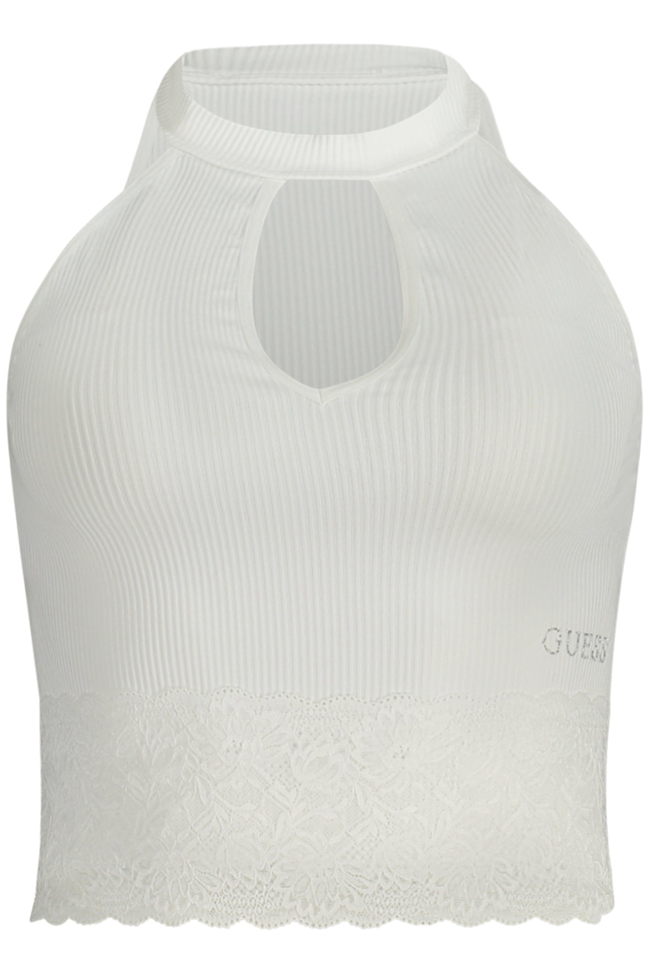 W4GZ24Z2ZN0_BIG011 – Elegantes Damen-Stricktop Weiß mit Spitze & Rundhals, Ärmellos – Größe: S, M – Farbe: Bianco