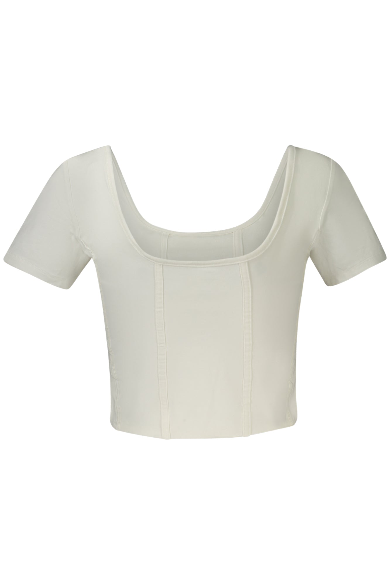 V4GP16J1314_BIMCDM – Damen Weißes Top: Kurzarm, U-Boot, Bio-Baumwolle & Stickerei – Größe: L, S – Farbe: Bianco