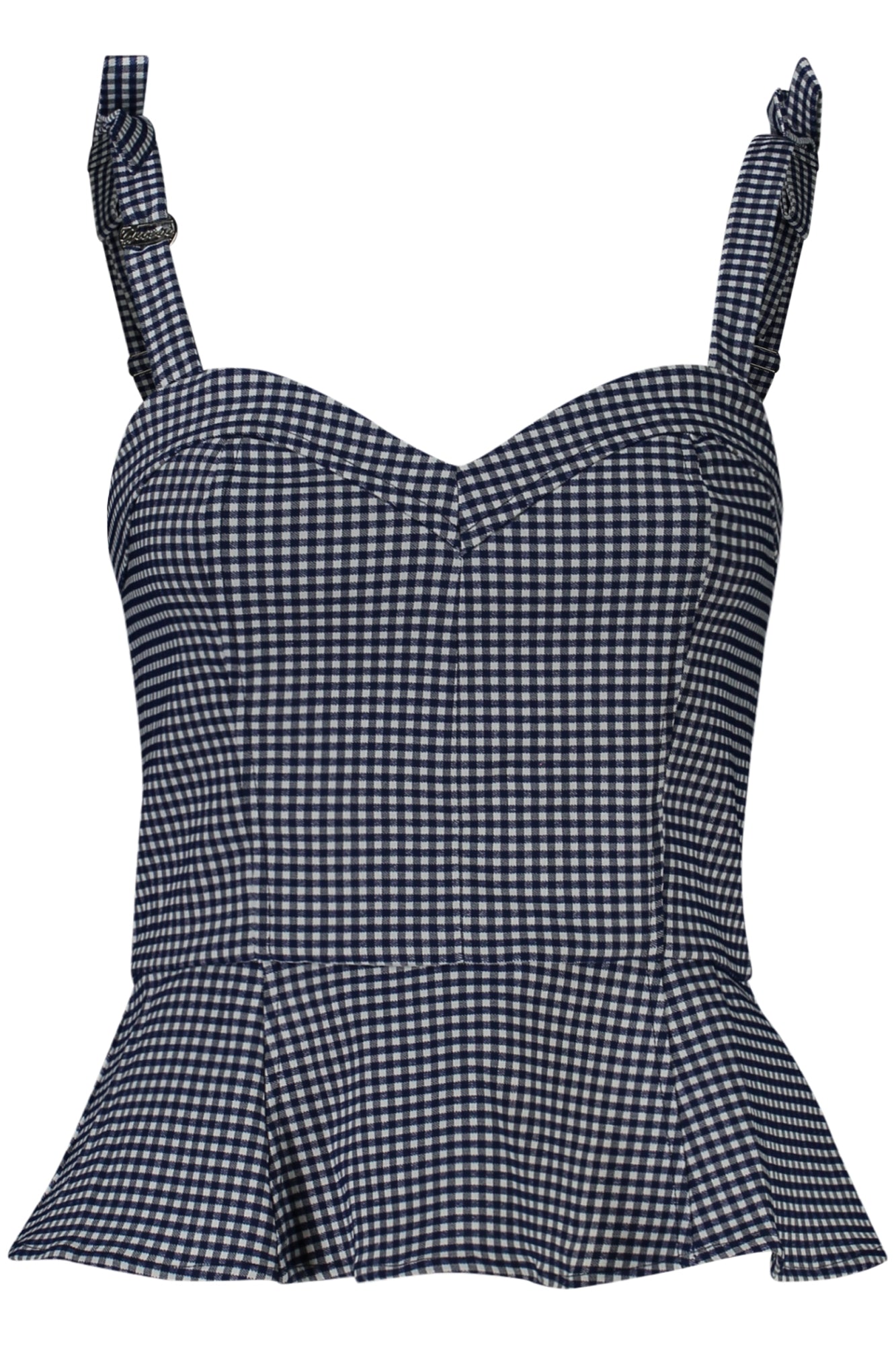 W4GH37WG492_BLL71U – Damenoberteil Blau Kariert mit Herzschnitt & Verstellbaren Trägern – Größe: XS, S, M, L – Farbe: Blu