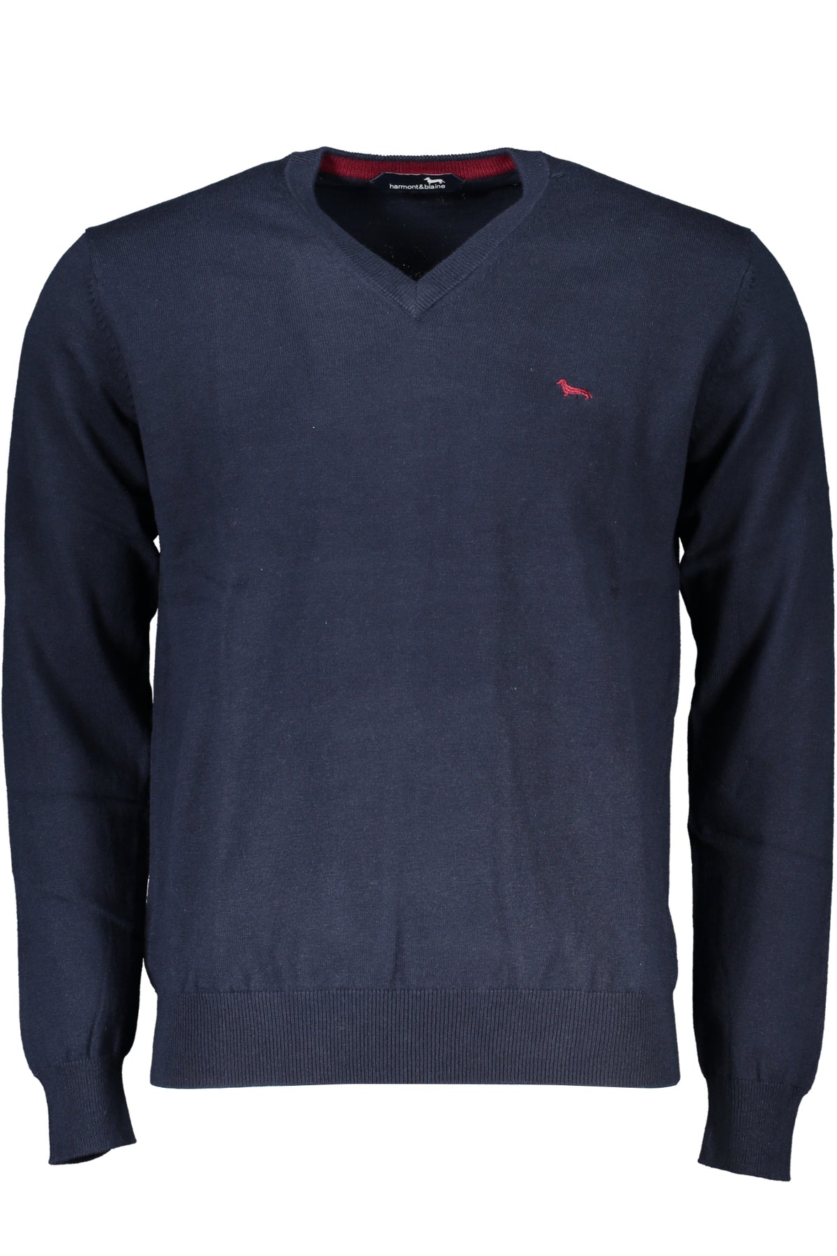HRK013030788_BL801 – Eleganter Herrenpullover Blau mit V-Ausschnitt und Stickerei – Größe: M, L, XL, 2XL, 3XL – Farbe: Blu