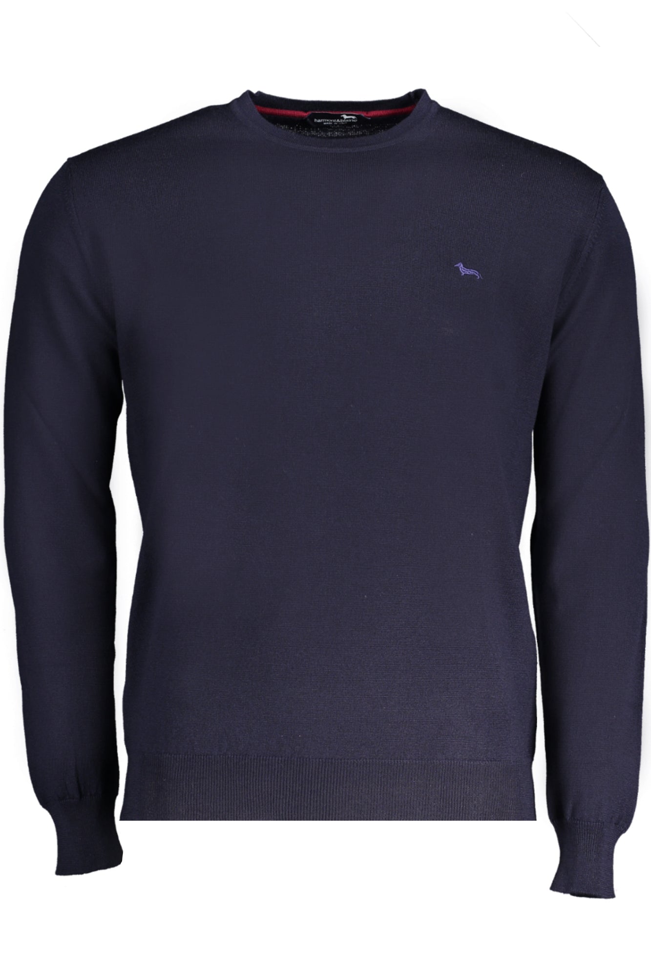 HRM001030478_BL801 – Eleganter blauer Herrenpullover mit Rundhals und Stickerei-Details – Größe: S, M, L, XL, 2XL – Farbe: Blu