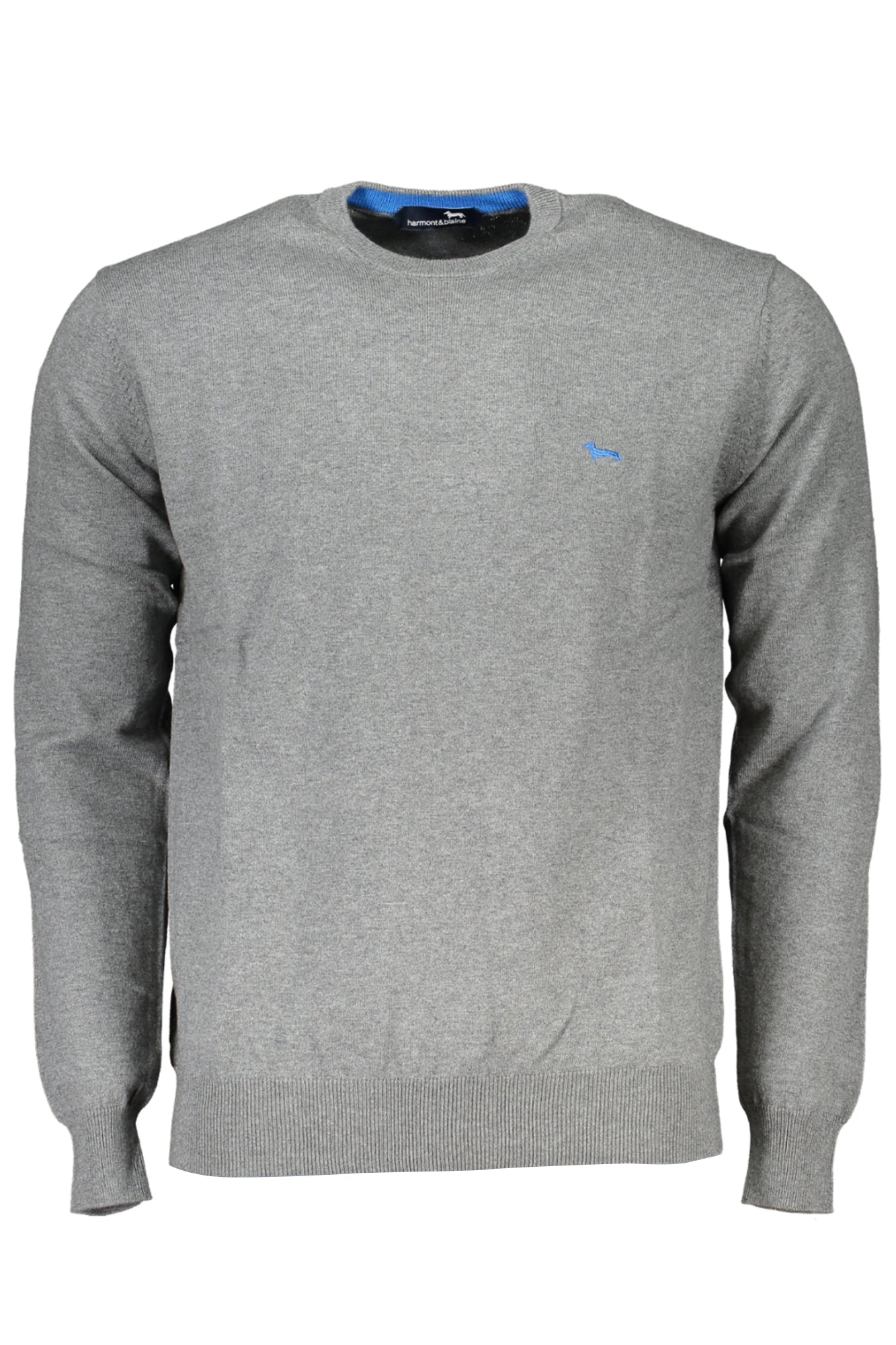 HRK012030788_GR905 – Grauer Herrenpullover: Eleganz mit Rundhalsausschnitt und Stickerei – Größe: M, L, XL, 2XL, 3XL – Farbe: Grigio