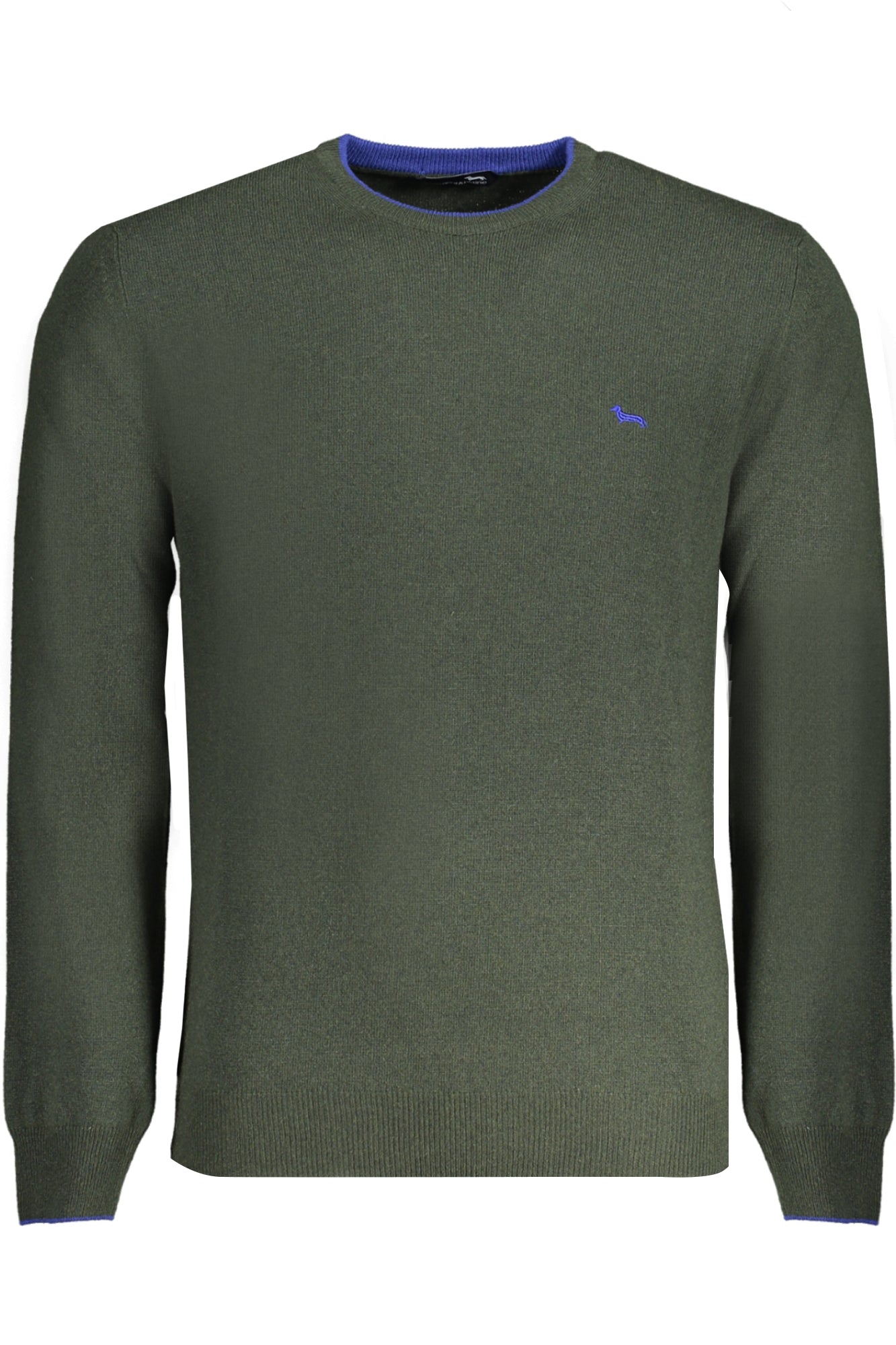 HRM007030187_VE675 – Grüner Herrenpullover - Langarm Rundhals mit Kontrastdetails & Stickerei – Größe: S, M, L, XL, 2XL – Farbe: Verde