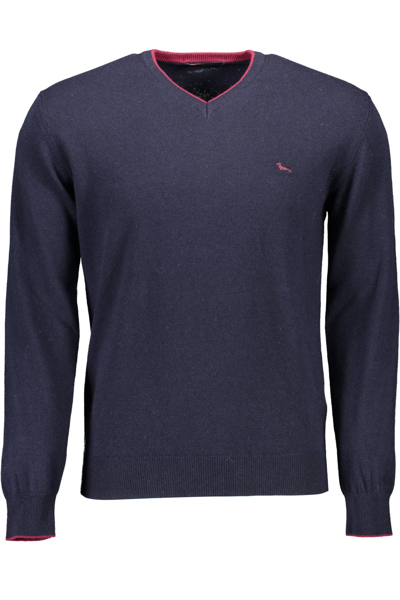 HRG008030187_BLU_845 – Eleganter Herren-Pullover Blau: V-Ausschnitt, Kontrast & Logo – Größe: 2XL – Farbe: Blu