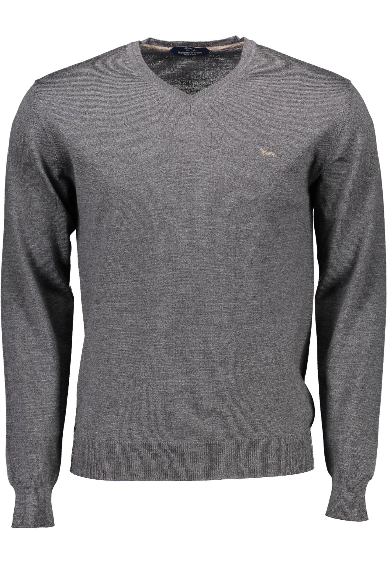 HRG002030478_GRIGIO_901 – Eleganter Langarm V-Pullover in Grau mit Logo für Herren – Größe: XL, 2XL, 3XL – Farbe: Grigio