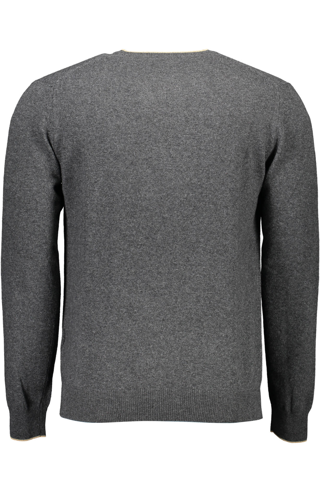 HRG008030187_GRIGIO_915 – Eleganter Herren-Pullover: Grau, V-Ausschnitt, Kontraste & Logo – Größe: XL, 2XL, 3XL – Farbe: Grigio