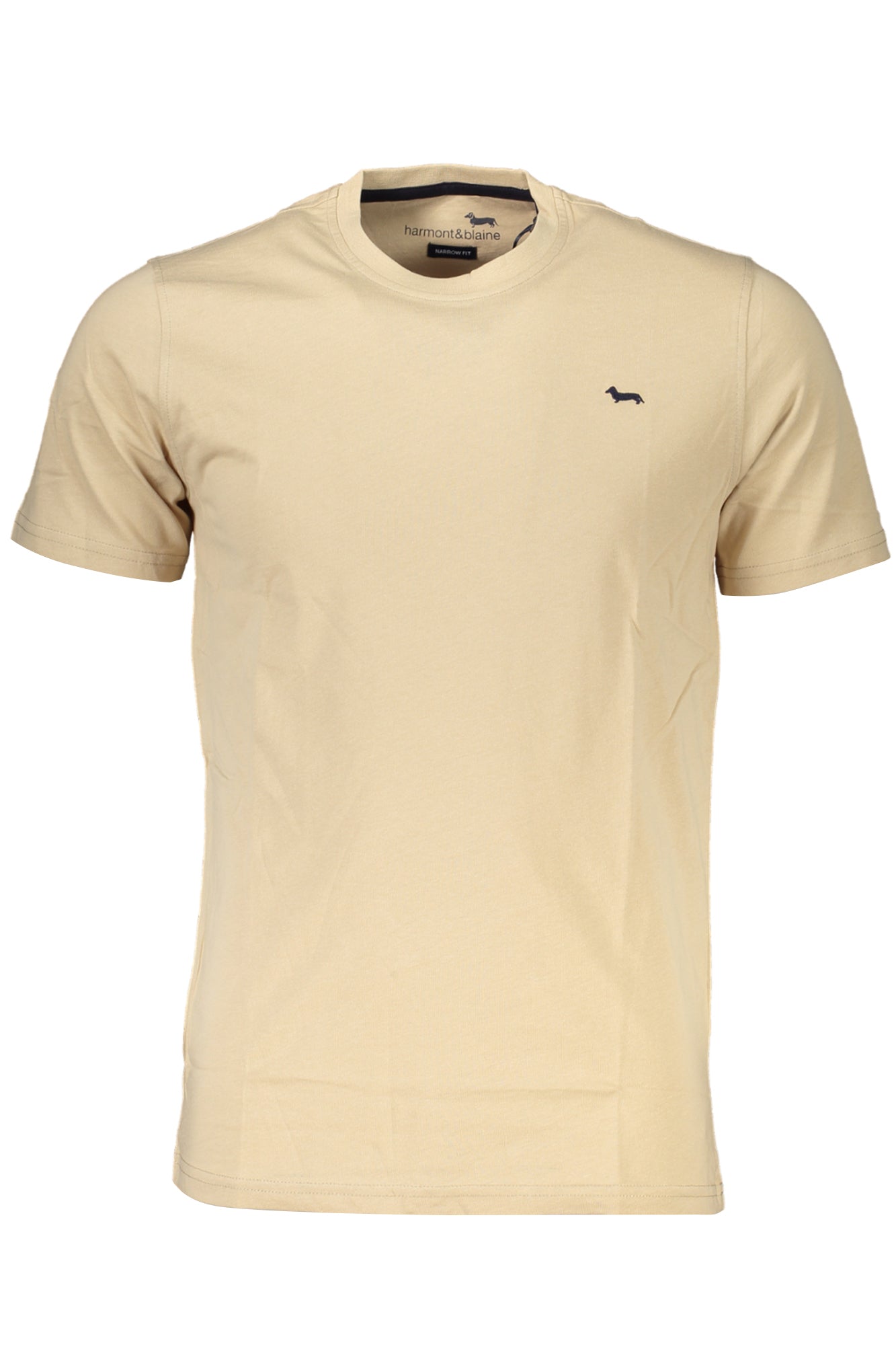 INK001021223_BE226 – Schickes Herren T-Shirt in Beige mit Stickerei und Rundhalsausschnitt – Größe: XL, 2XL – Farbe: Beige