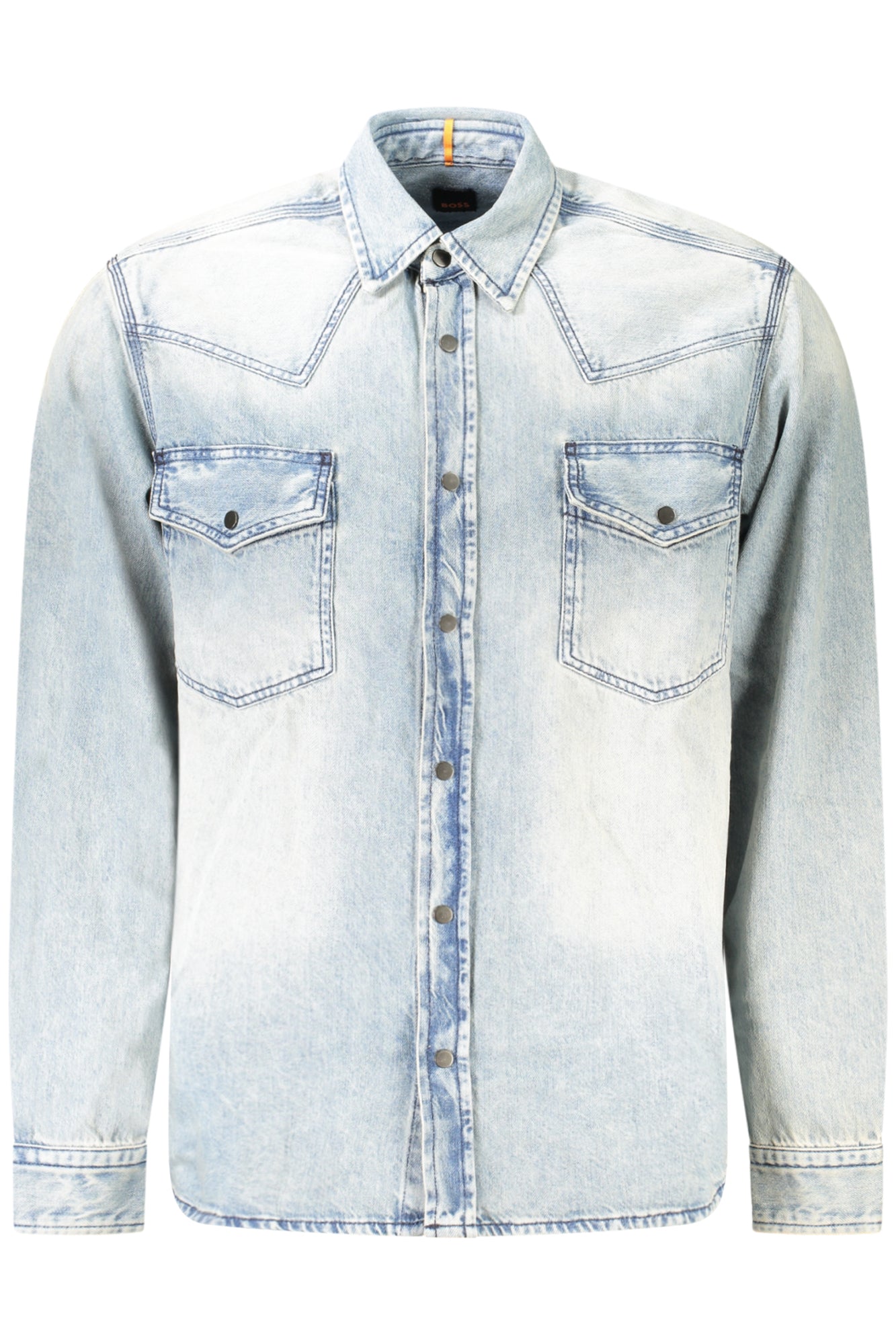 50513227LEBOP2_AZ463 – Elegantes Herren-Jeanshemd Blau mit Italienischem Kragen und Taschen – Größe: L, M, S – Farbe: Azzurro