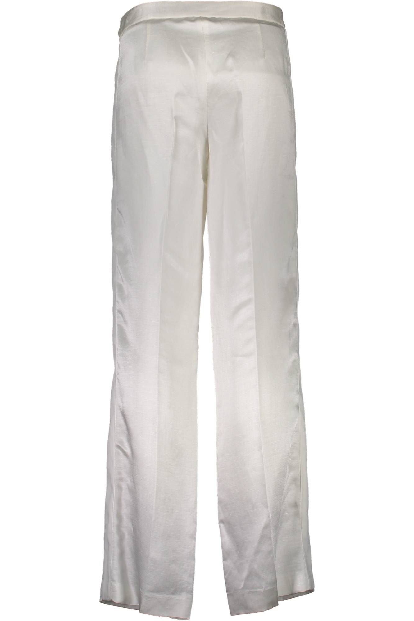 S04KA0180_BIANCO_101 – Elegante Damenhose Weiß mit Taschen und Hakenverschluss – Größe: 38, 40, 42 – Farbe: Bianco