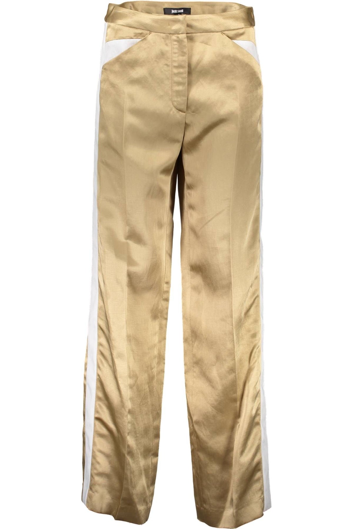 S04KA0180_ORO_111 – Elegante Damenhose in Gold mit Taschen und Kontrastdetails – Größe: 38 – Farbe: Oro