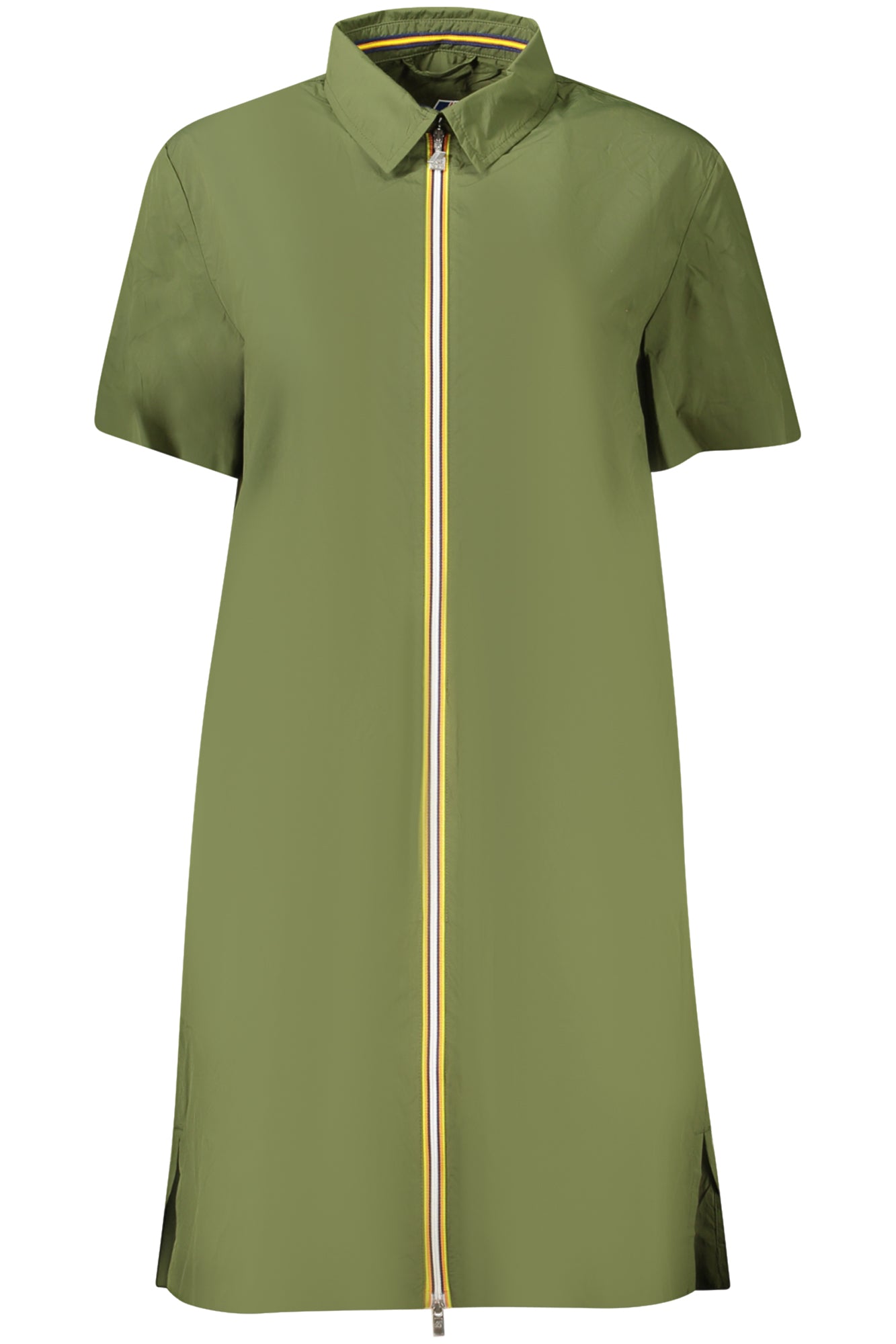 K8128HWRUANELLE_VEH11 – Kurzes Damenkleid in Grün mit Kontrastdetails und Reißverschluss – Größe: M, L – Farbe: Verde