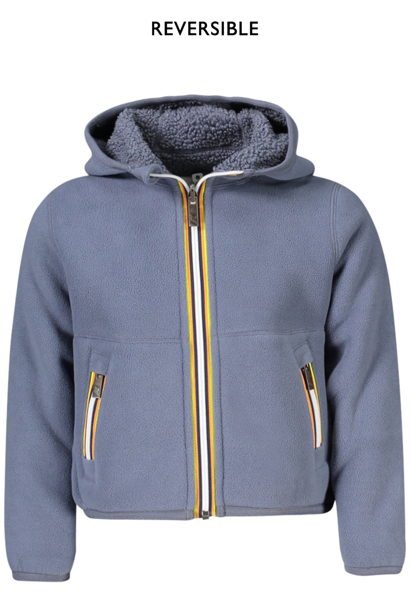 K8141EWPJACKSHERPAPOLAR_BLASF – Wendbare Kinder-Sportjacke: Blau & Grün mit Bärchenmotiv, Kapuze – Größe: 10A, 6A, 14A, 12A, 4A – Farbe: Blu