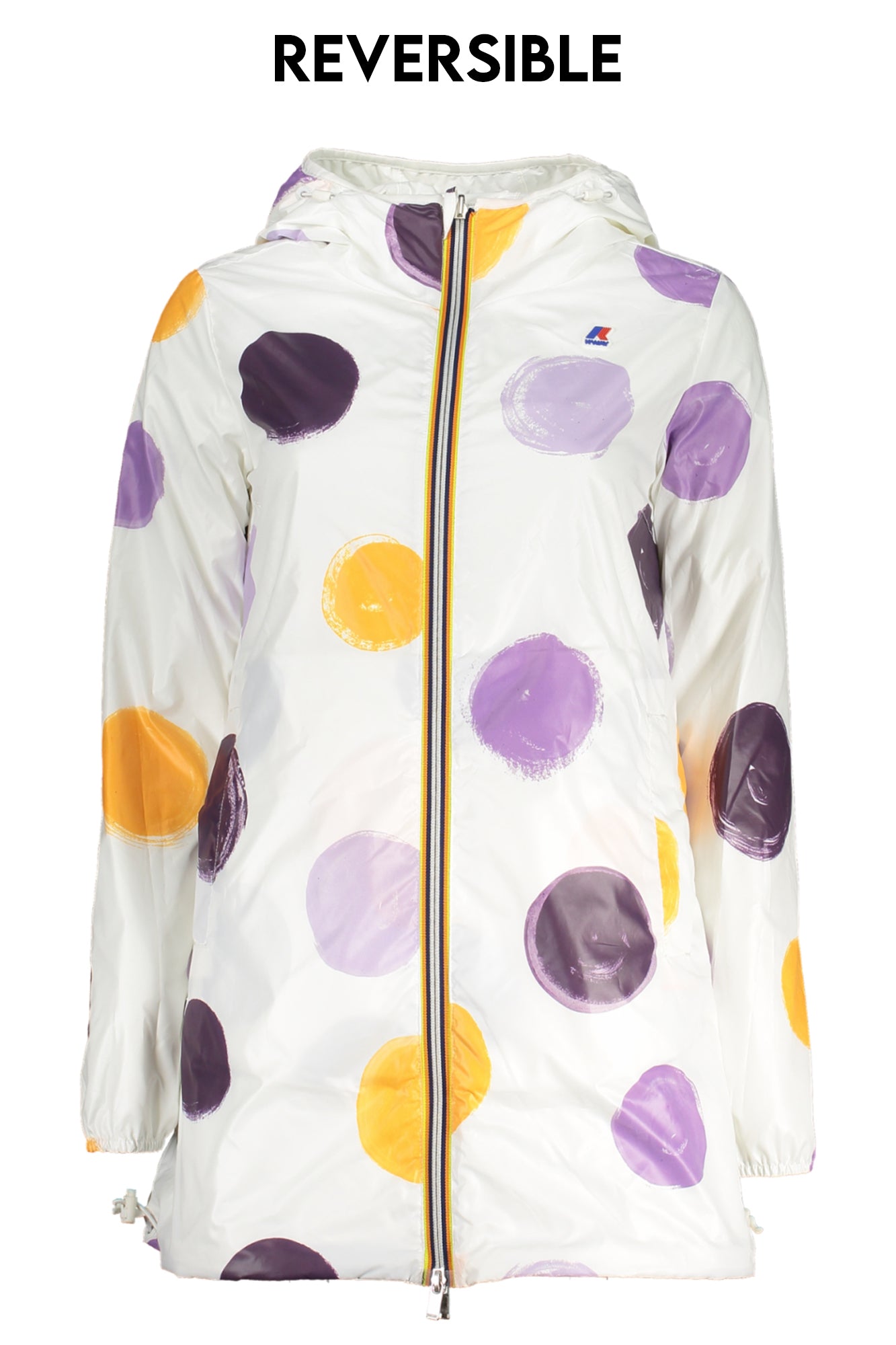 K111P8WPLUS2DOUBLEGRAPHIC_BIAD3 – Wendbare Damen-Sportjacke: Weiß, Kapuze, Kontrastdetails, 2 Taschen – Größe: XS, S – Farbe: Bianco