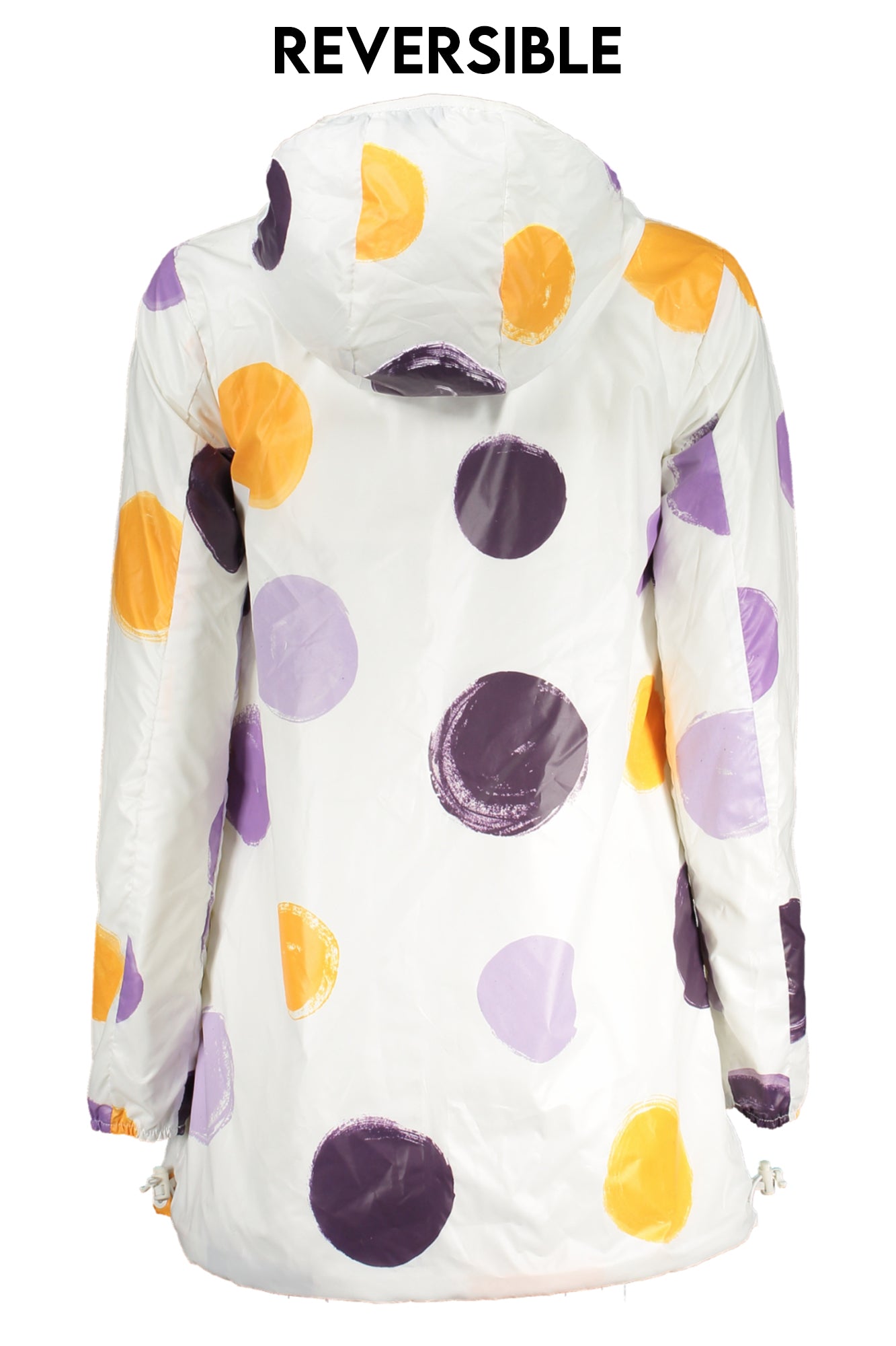 K111P8WPLUS2DOUBLEGRAPHIC_BIAD3 – Wendbare Damen-Sportjacke: Weiß, Kapuze, Kontrastdetails, 2 Taschen – Größe: XS, S – Farbe: Bianco