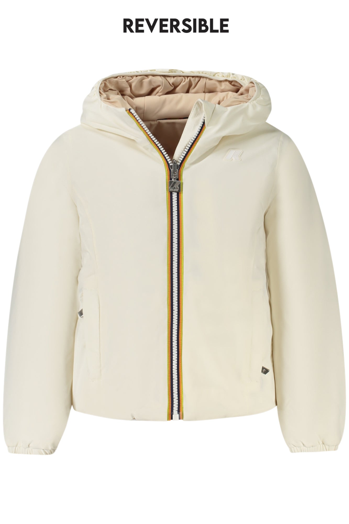 K71339WPLILYST_BIASJ – Wendbare Mädchenjacke Weiß/Beige mit Kapuze und Kontrastdetails – Größe: 8A, 4A, 10A, 6A, 14A, 12A – Farbe: Bianco