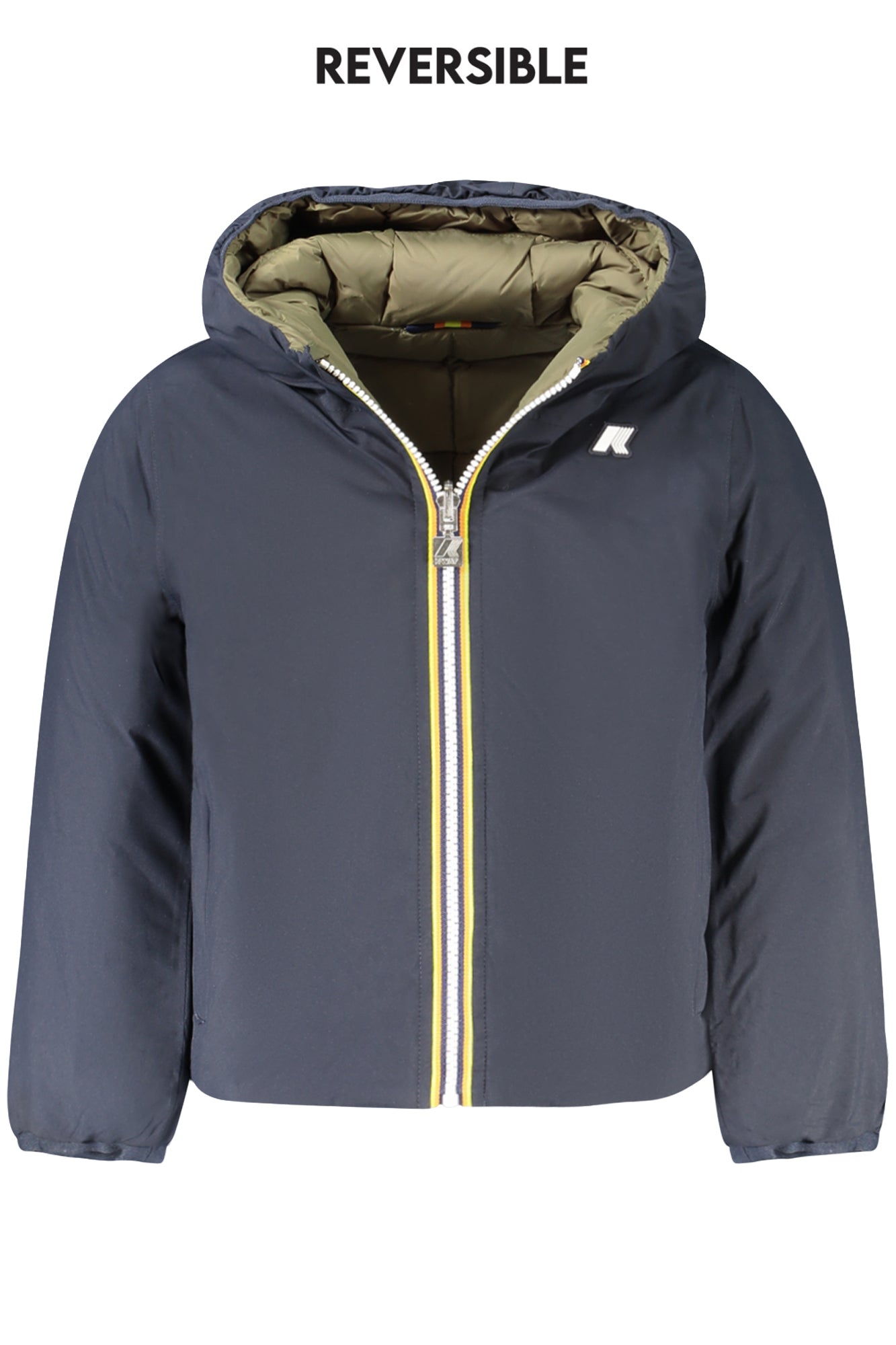 K5128VWPJACKST_BLANG – Wendbare Kinder-Daunenjacke in Blau/Grün mit Kapuze und Taschen – Größe: 12A, 4A, 8A, 14A, 10A, 6A – Farbe: Blu