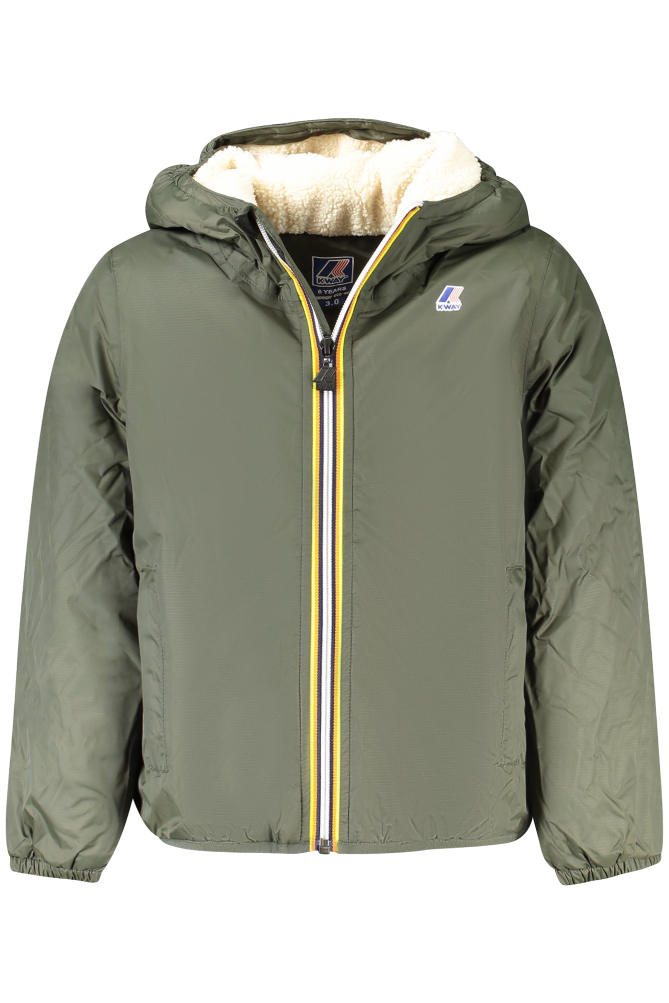 K6115FWPLEVRAI3.0CLAUDE_VEB0A – Kinderjacke in Grün mit Kapuze, Teddyfutter und Reißverschluss – Größe: 4A, 12A, 10A, 8A, 14A, 6A – Farbe: Verde